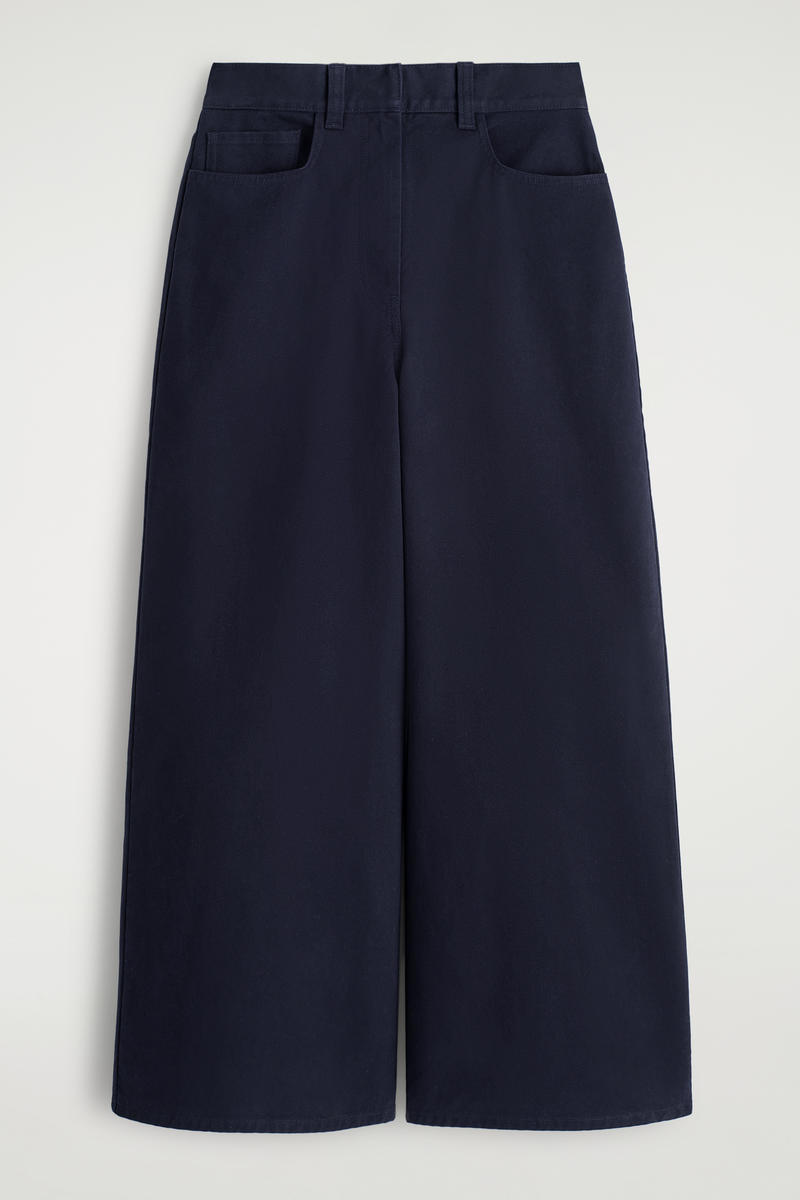 Cotton Cropped Wide-Leg Trousers in Navy