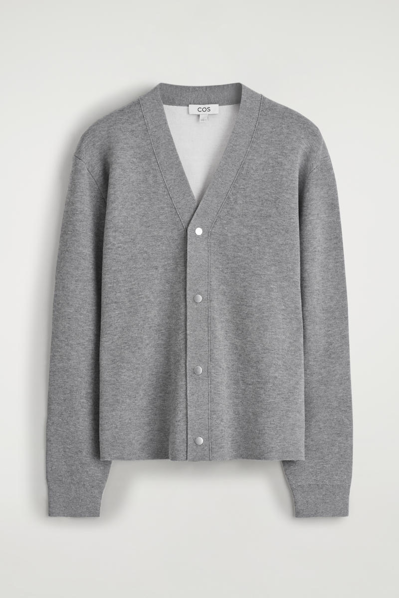 Cos Double-faced Knitted Cardigan In Gray