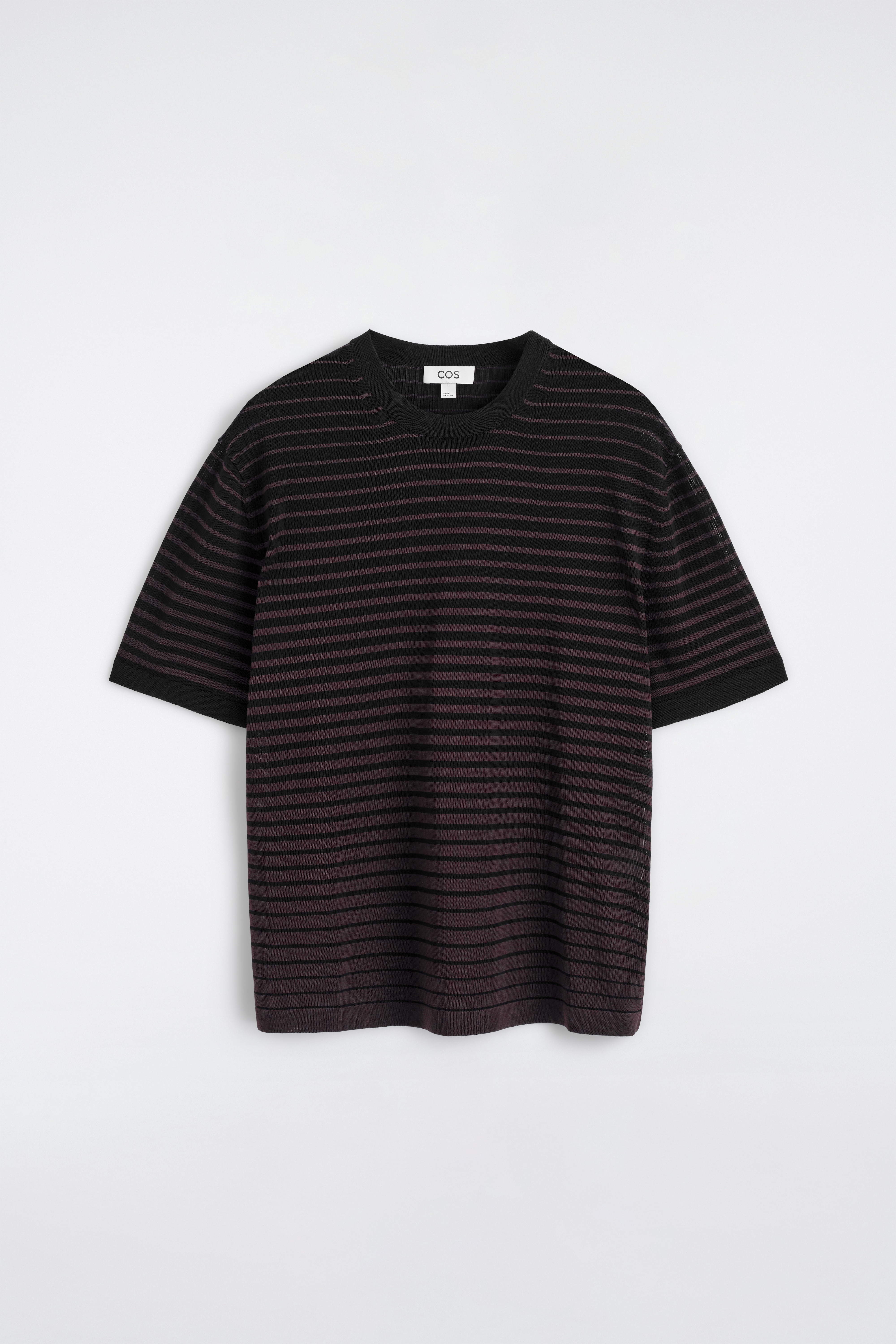 Gestreept gebreid katoenen T-shirt - Bruin / Zwart / Gestreept