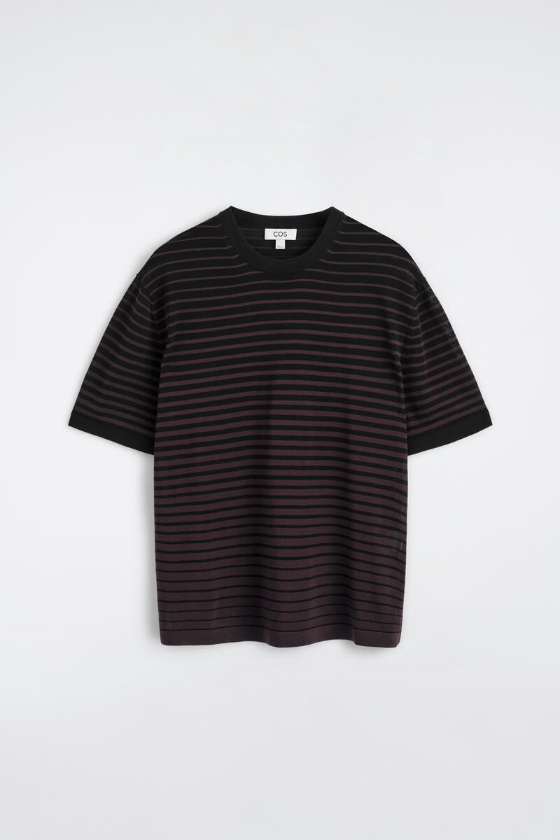 Striped Knitted Cotton T-Shirt in Brown
