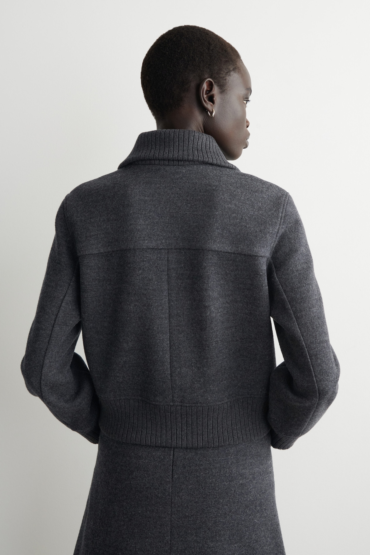 RIBBED-COLLAR BOILED MERINO WOOL JACKET — DARK GREY