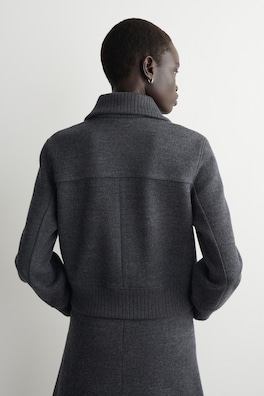 RIBBED-COLLAR BOILED MERINO WOOL JACKET — DARK GREY 6