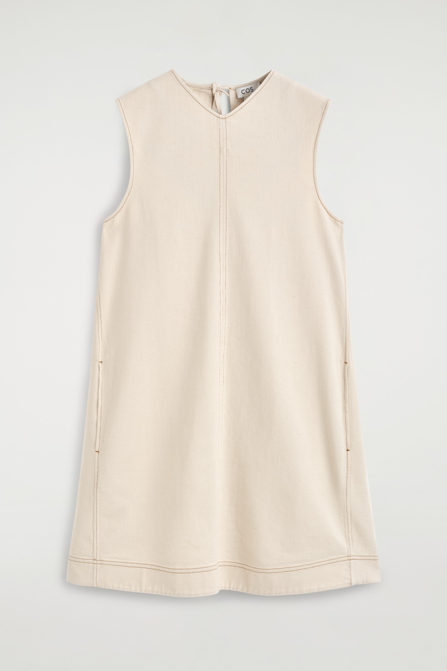 Vestido curto em ganga com decote em V e costas abertas - ECRU - 1