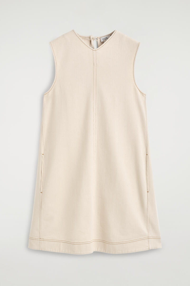 V-Neck Open-Back Denim Mini Dress