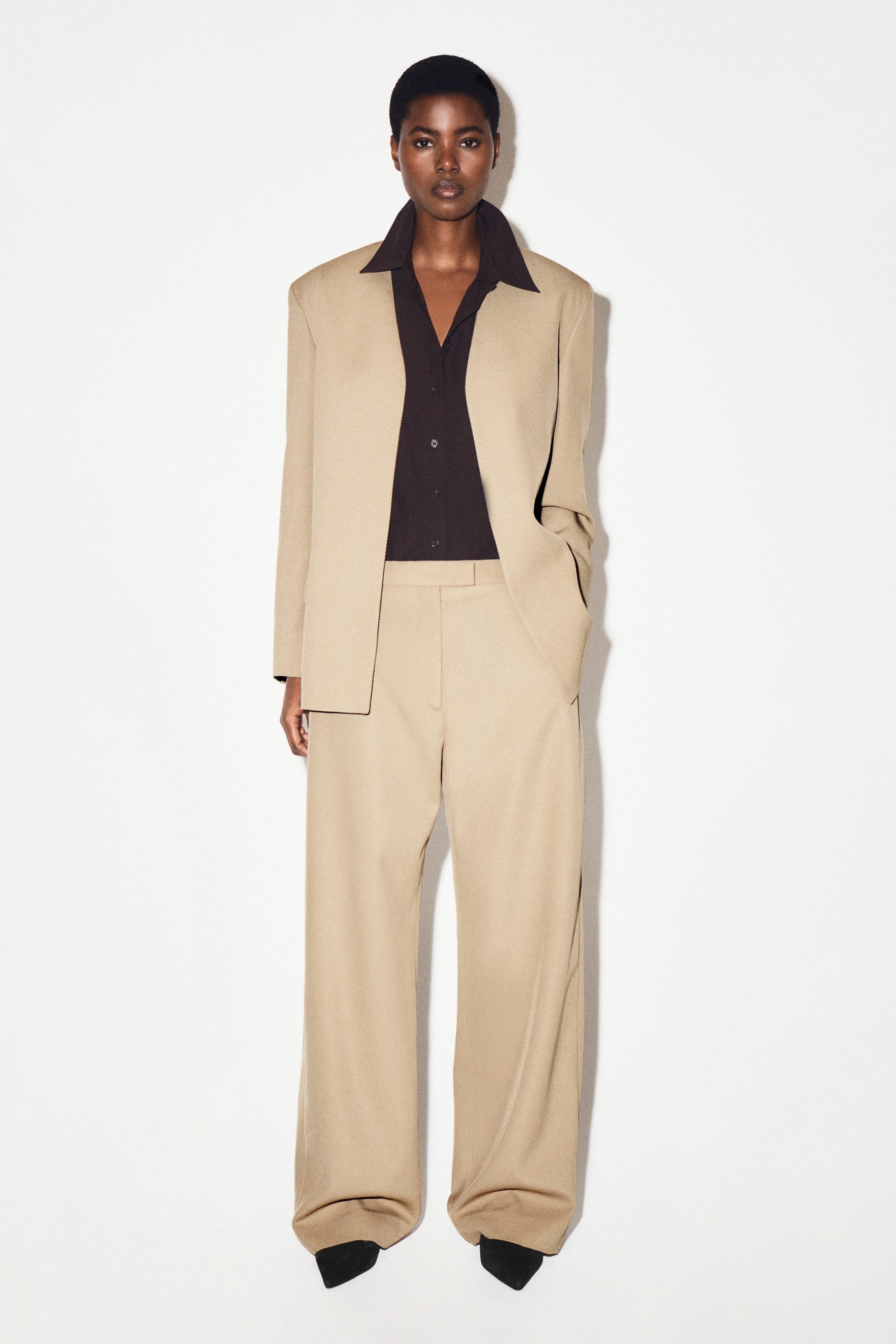 COLLARLESS WOOL-TWILL BLAZER