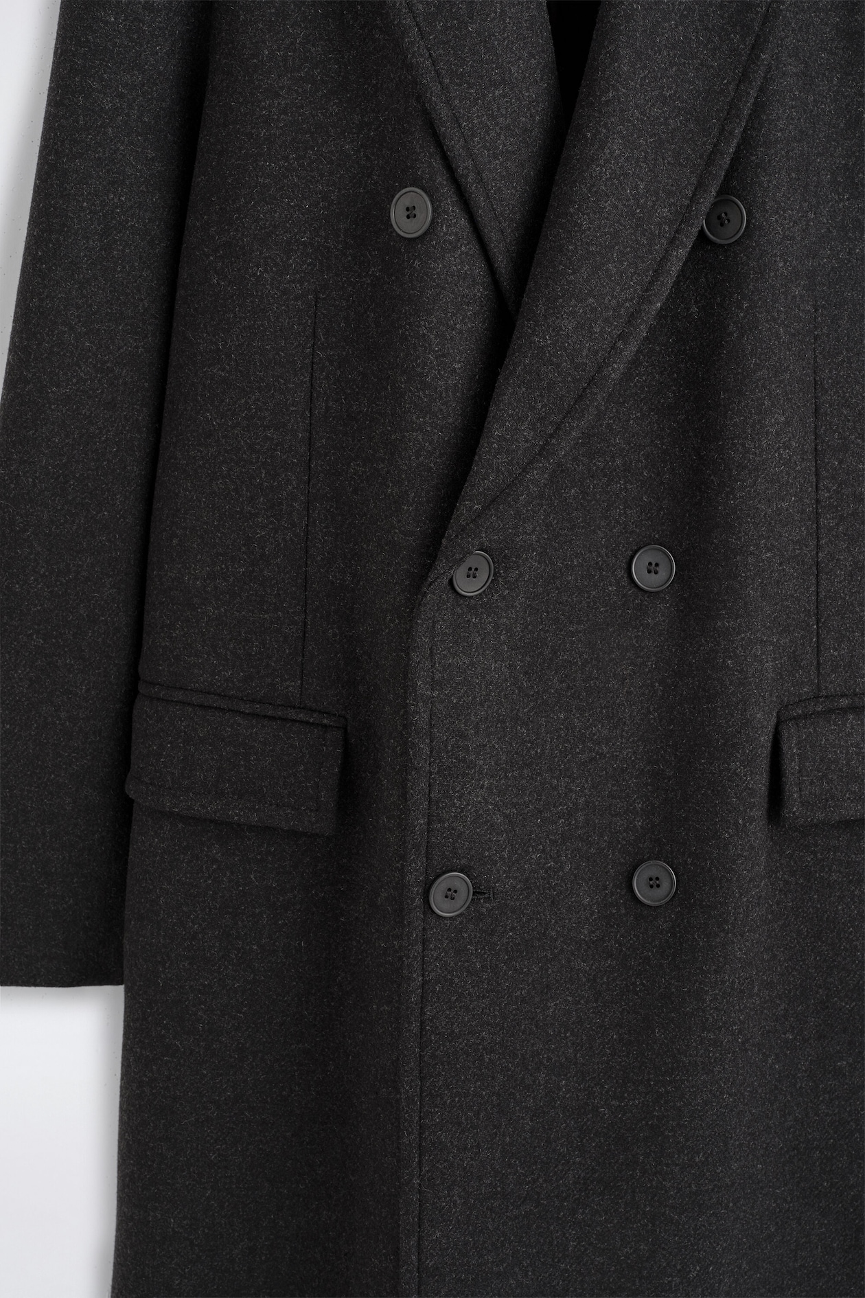 DOUBLE-BREASTED WOOL-BLEND LONG COAT — CHARCOAL MÉLANGE