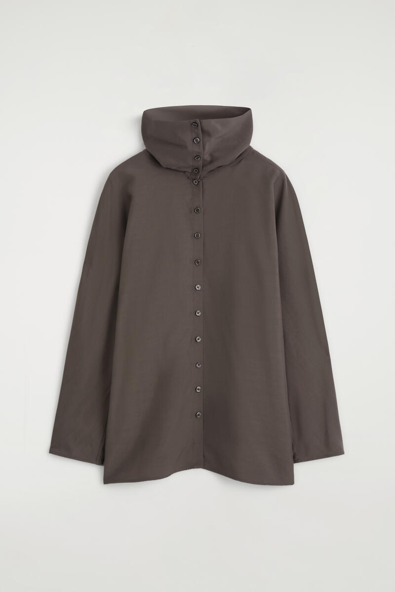 Fluid Funnel-Neck Blouse in Gray