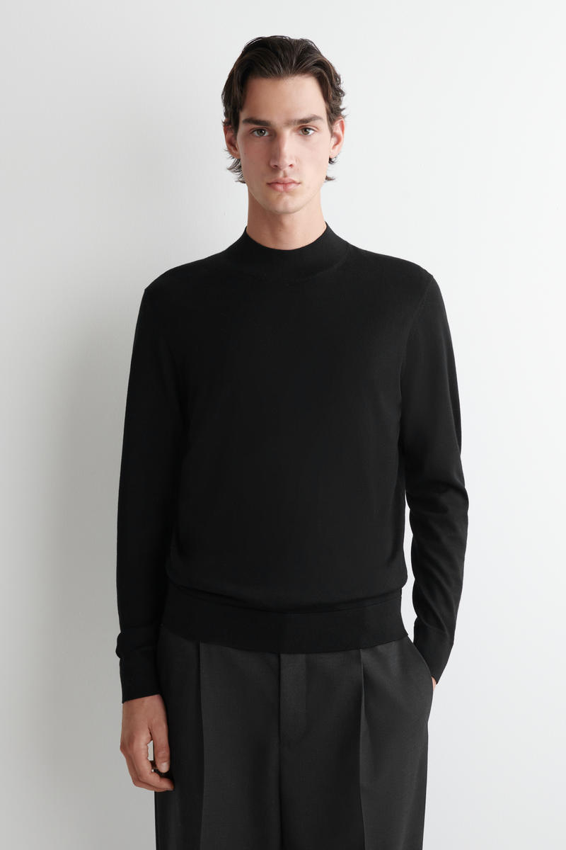 Cos Slim Merino Wool Mock-neck Sweater In Black