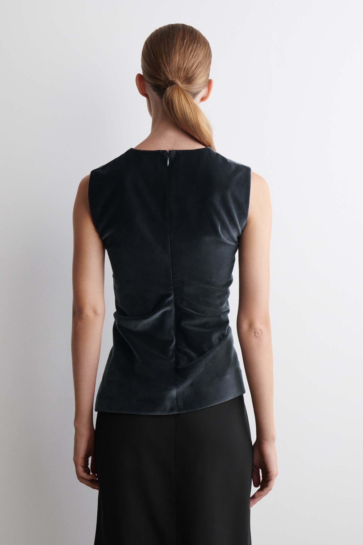 ASYMMETRIC VELVET TOP - NAVY/DARK BROWN - 7
