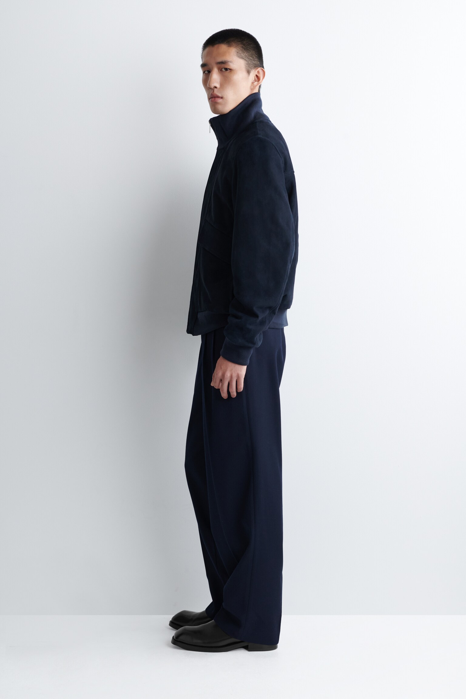 BLOUSON AVIATEUR EN DAIM - BLEU MARINE - 5