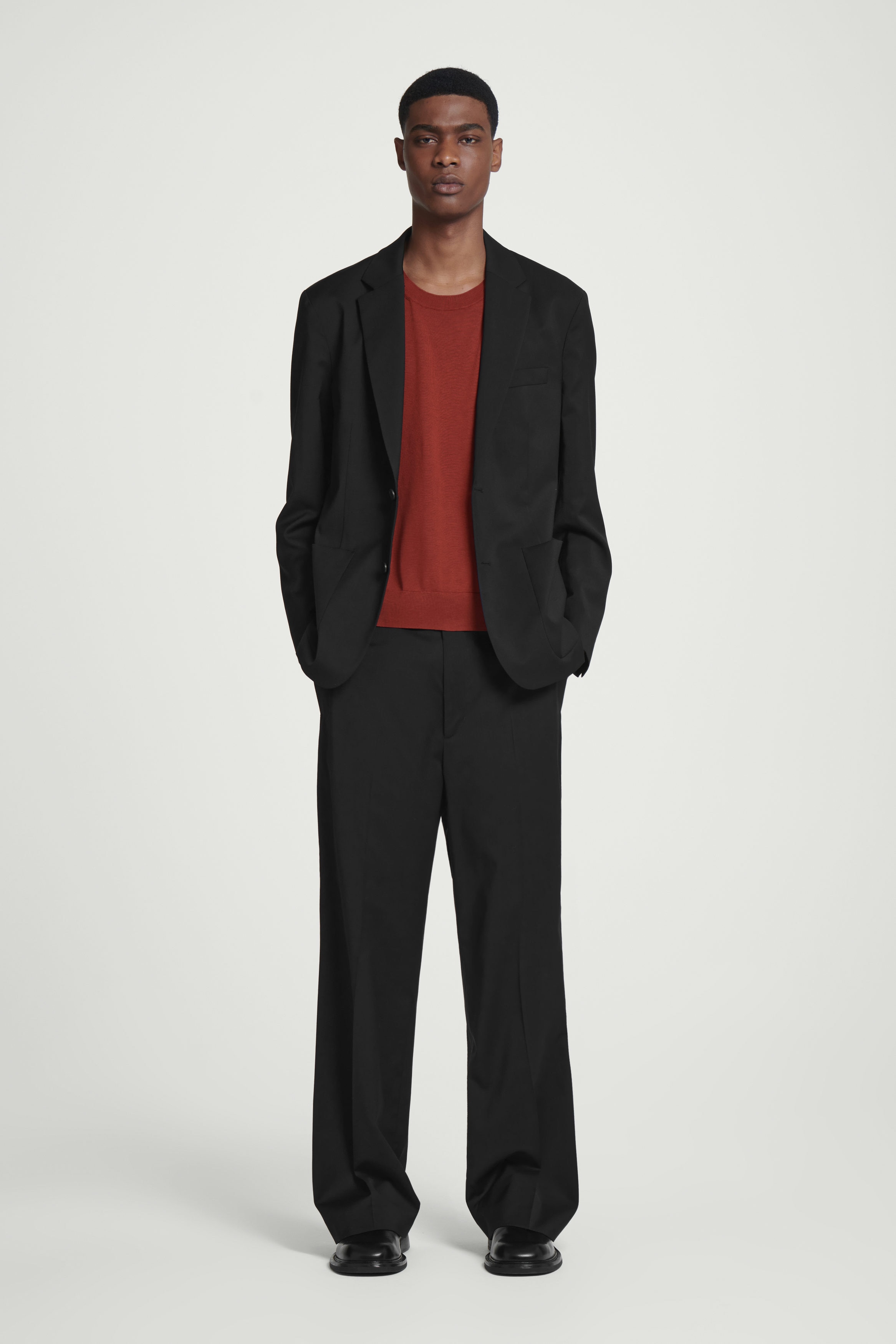 RELAXED WOOL-HOPSACK STRAIGHT-LEG PANTS - BLACK | COS