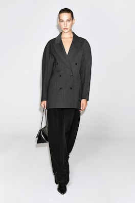 SCULPTED DOUBLE-BREASTED LONG-LINE BLAZER — GRAY MÉLANGE 2