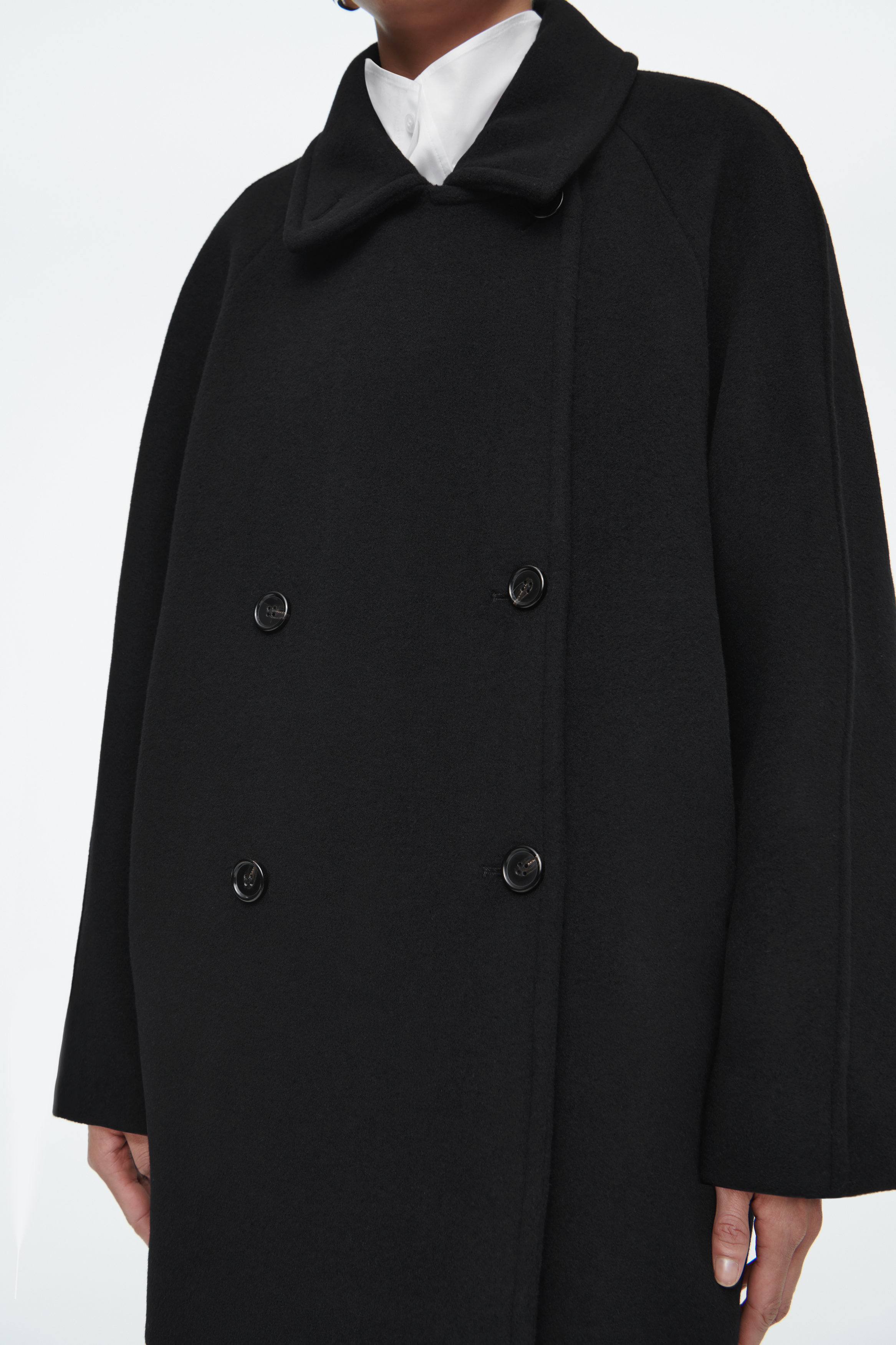 OVERSIZED DOUBLE-BREASTED WOOL PEA COAT - BLACK | COS