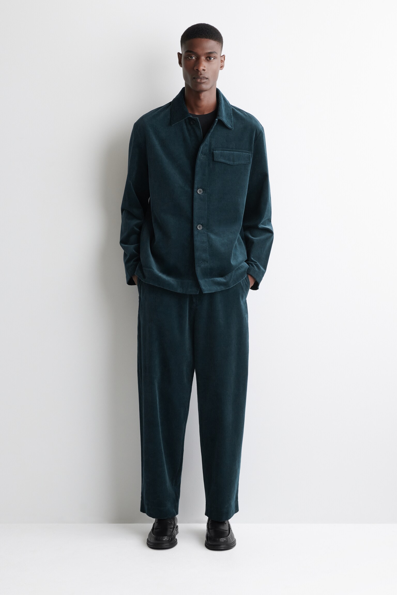 COTTON-CORDUROY OVERSHIRT - DARK TURQUOISE/BLACK - 3