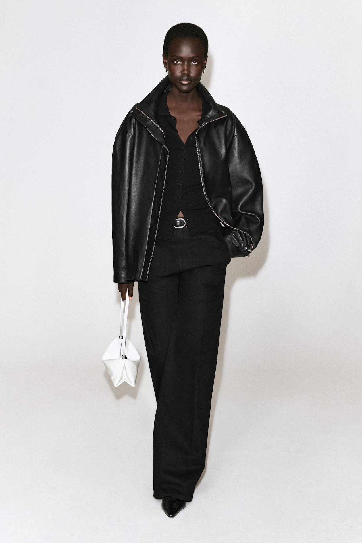 DENIM WIDE-LEG PANTS — BLACK