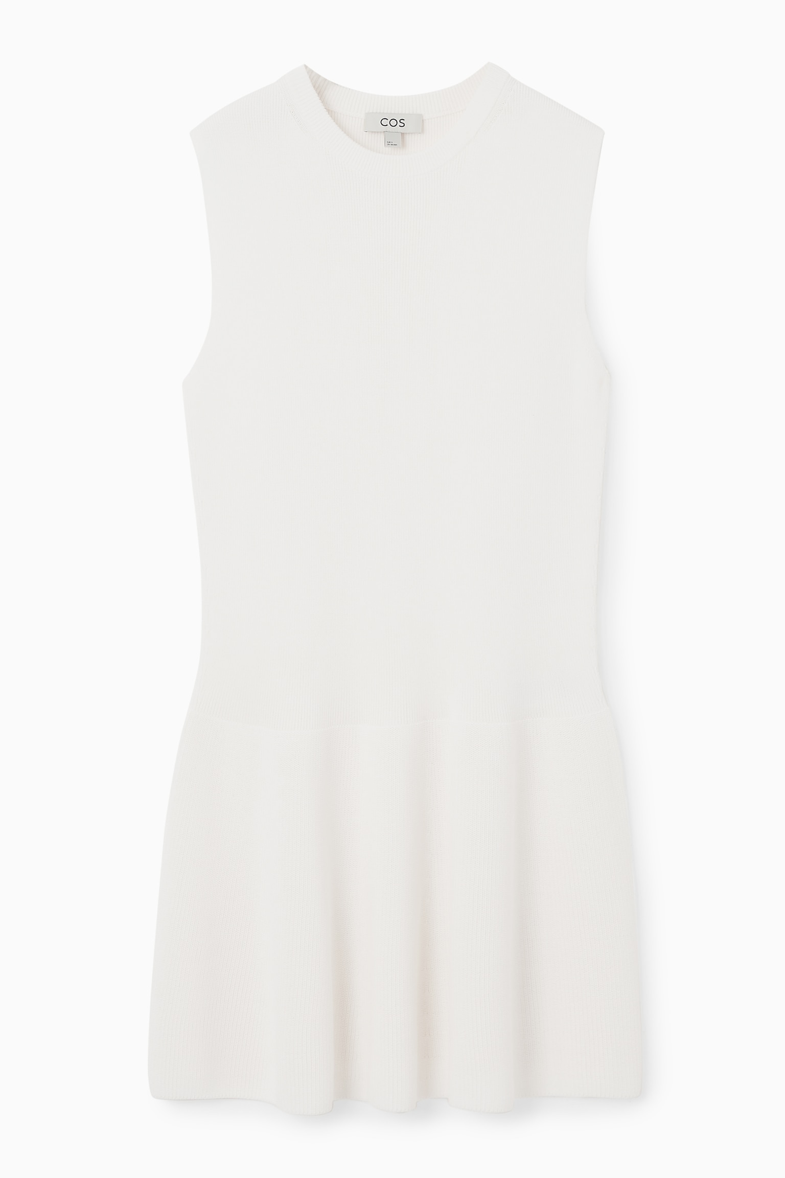 RIBBED-KNIT DROPPED-WAIST MINI DRESS - WHITE