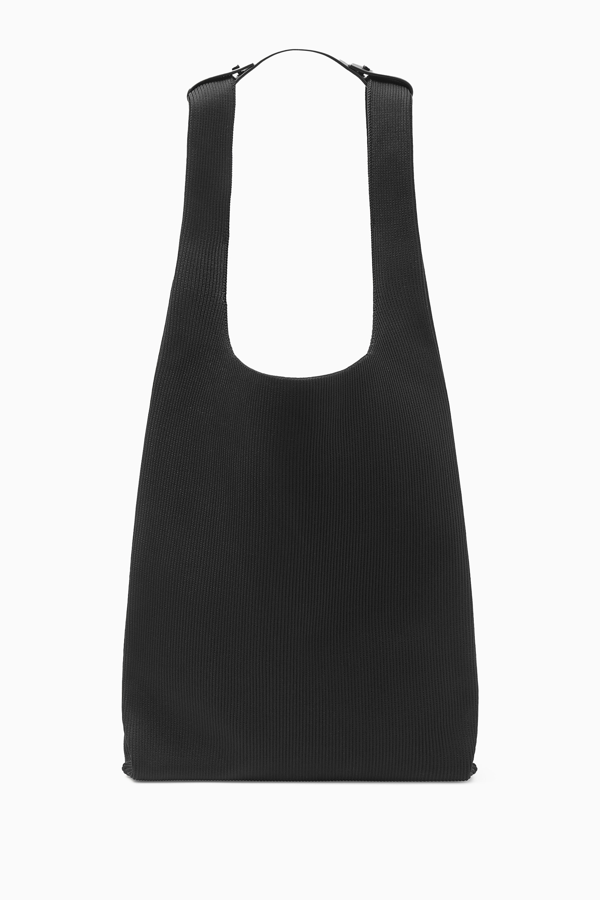 ◆KINDERSALMON◆ Handmade Knitted Tote Black Leather-Trimmed Canvas Tote | KINDERSALMON – YEAR END
