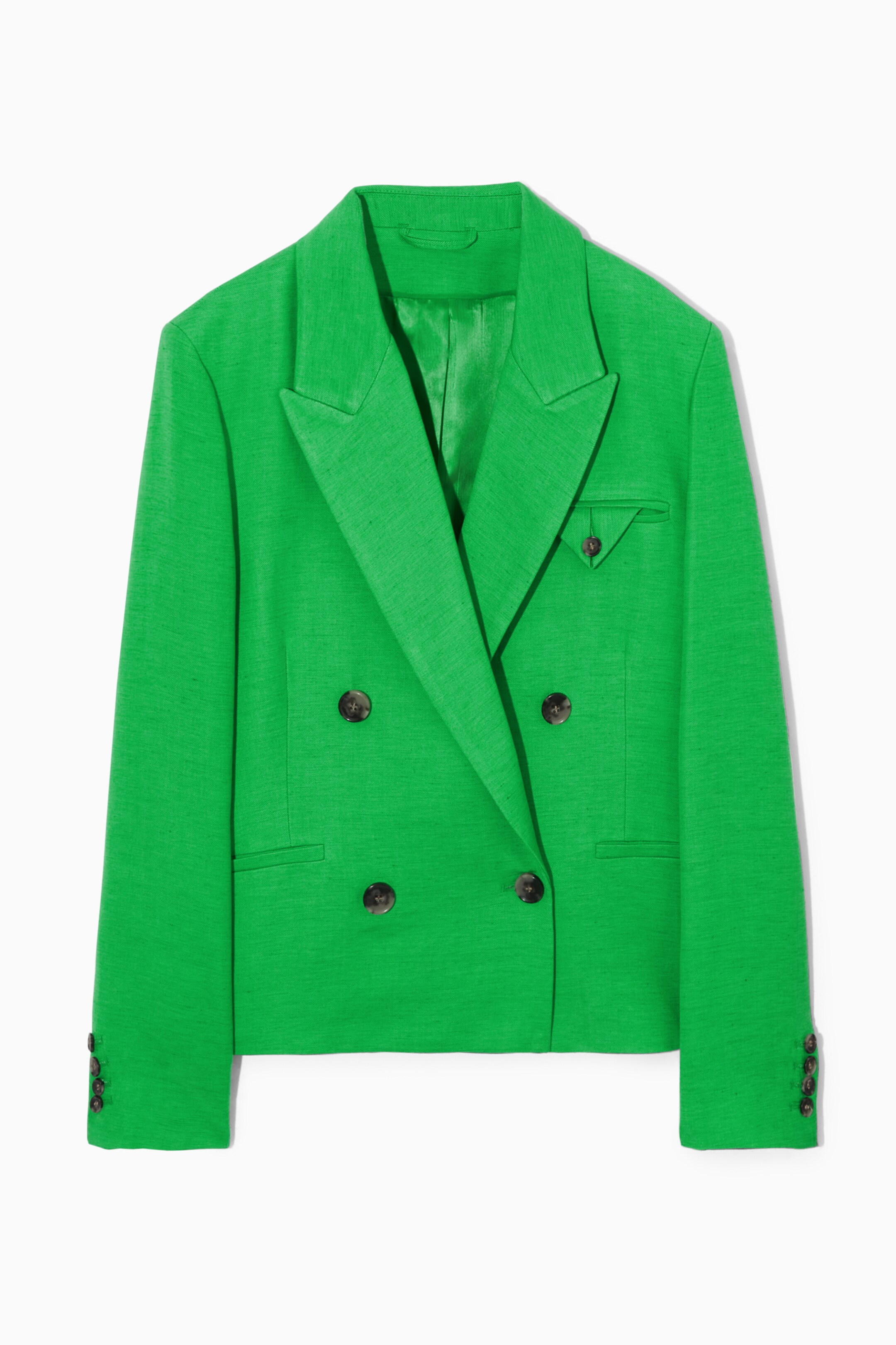 Größeres Bild ansehen: DOPPELREIHIGER VERKÜRZTER BLAZER AUS LEINEN-MIX - LEUCHTENDES GRÜN - Ladies | H&M DE 1
