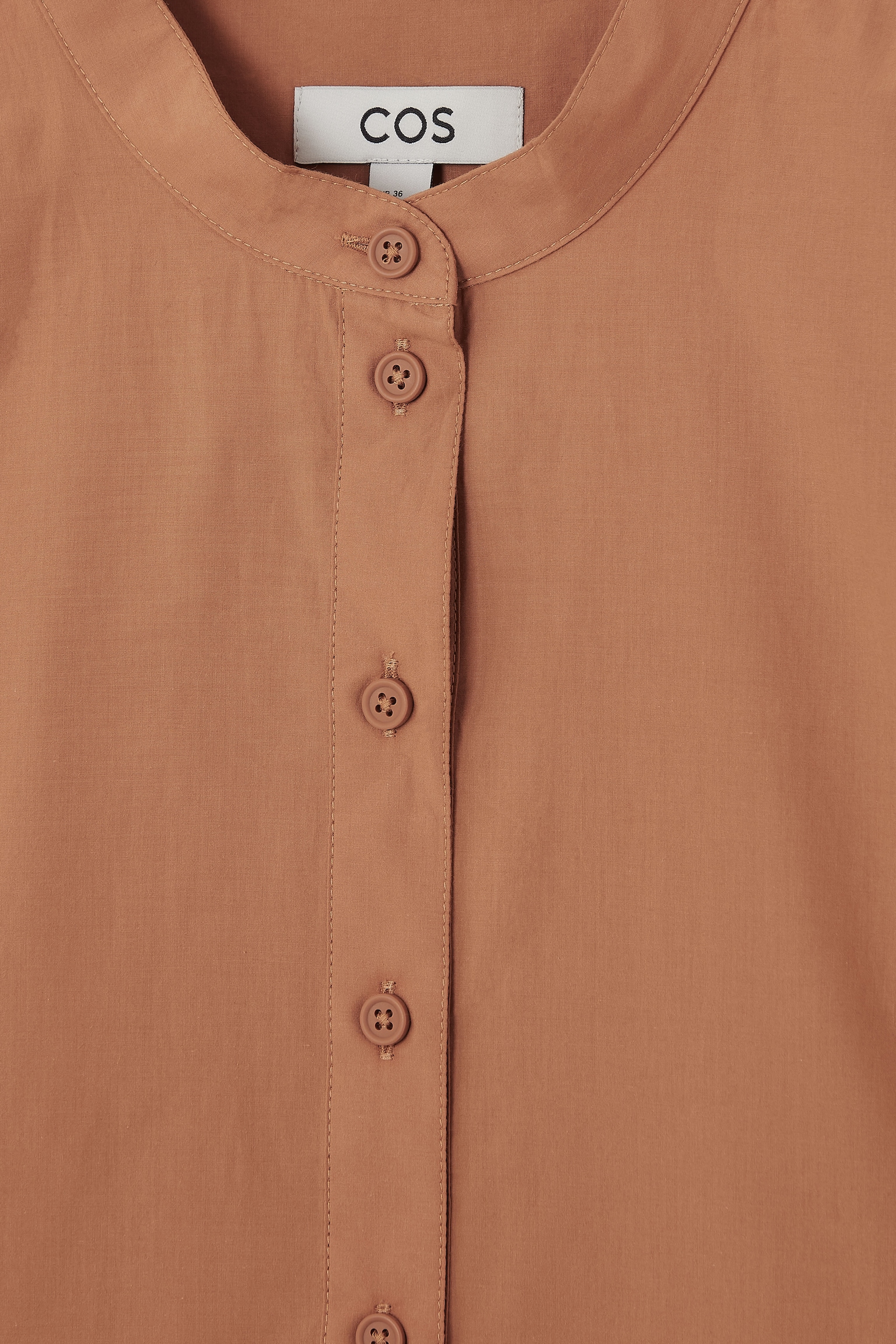 COLLARLESS MINI SHIRT DRESS - ORANGE/NAVY - 2