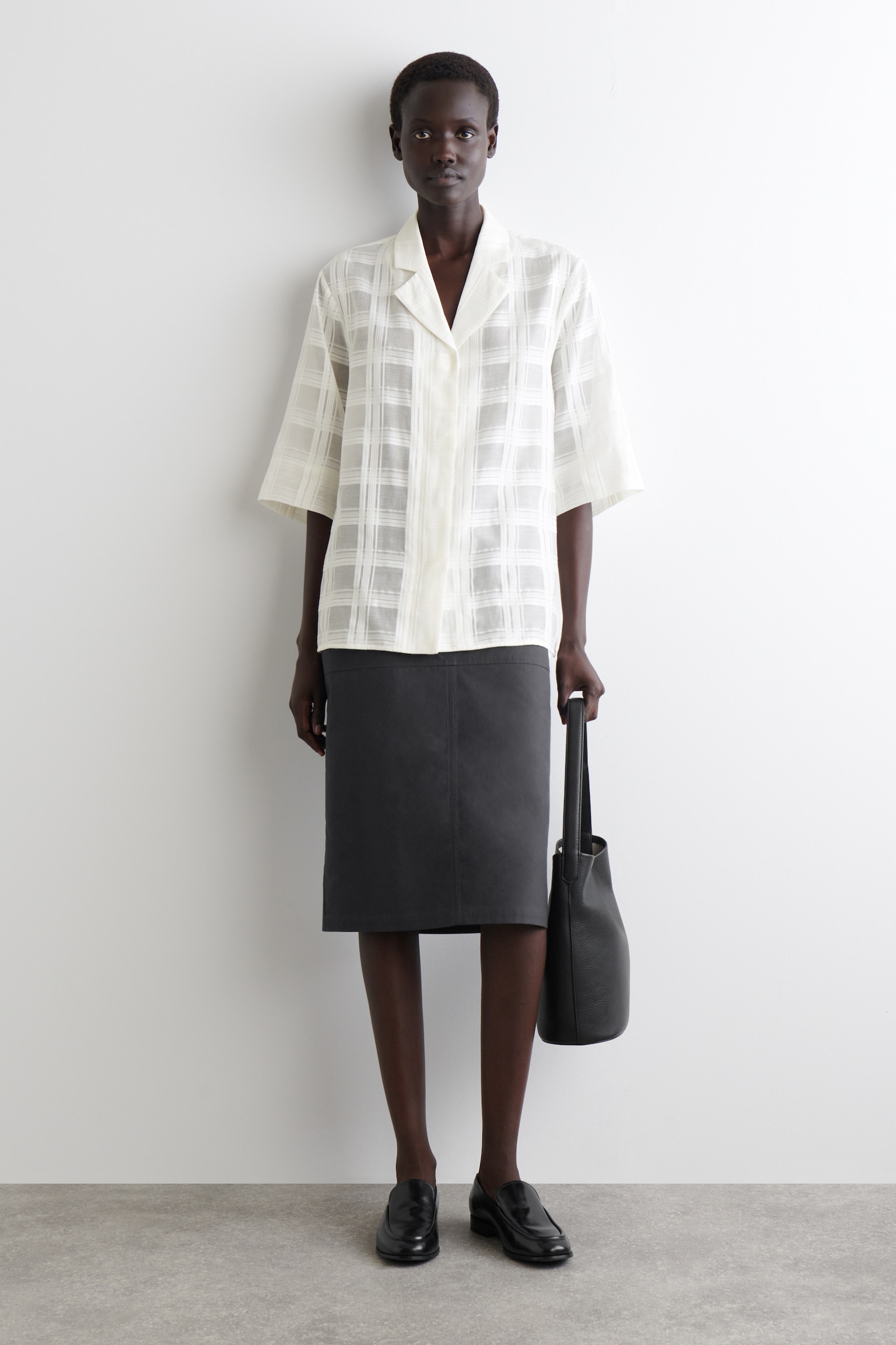 CHEMISE RESORT DIAPHANE À CARREAUX - BLANC/BRUN FONCÉ - 3
