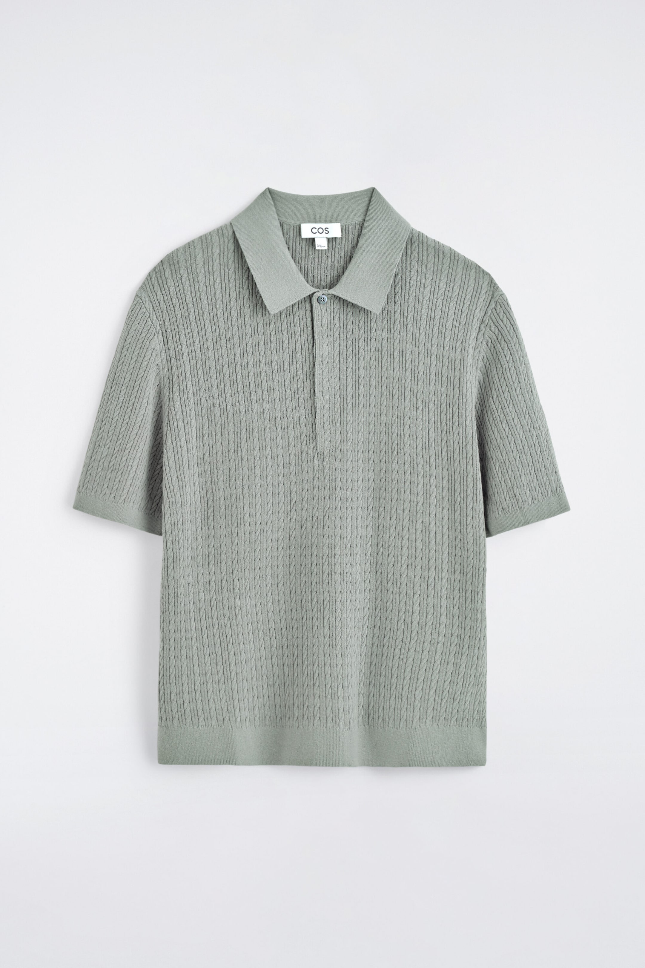 CABLE-KNIT COTTON-LINEN POLO SHIRT