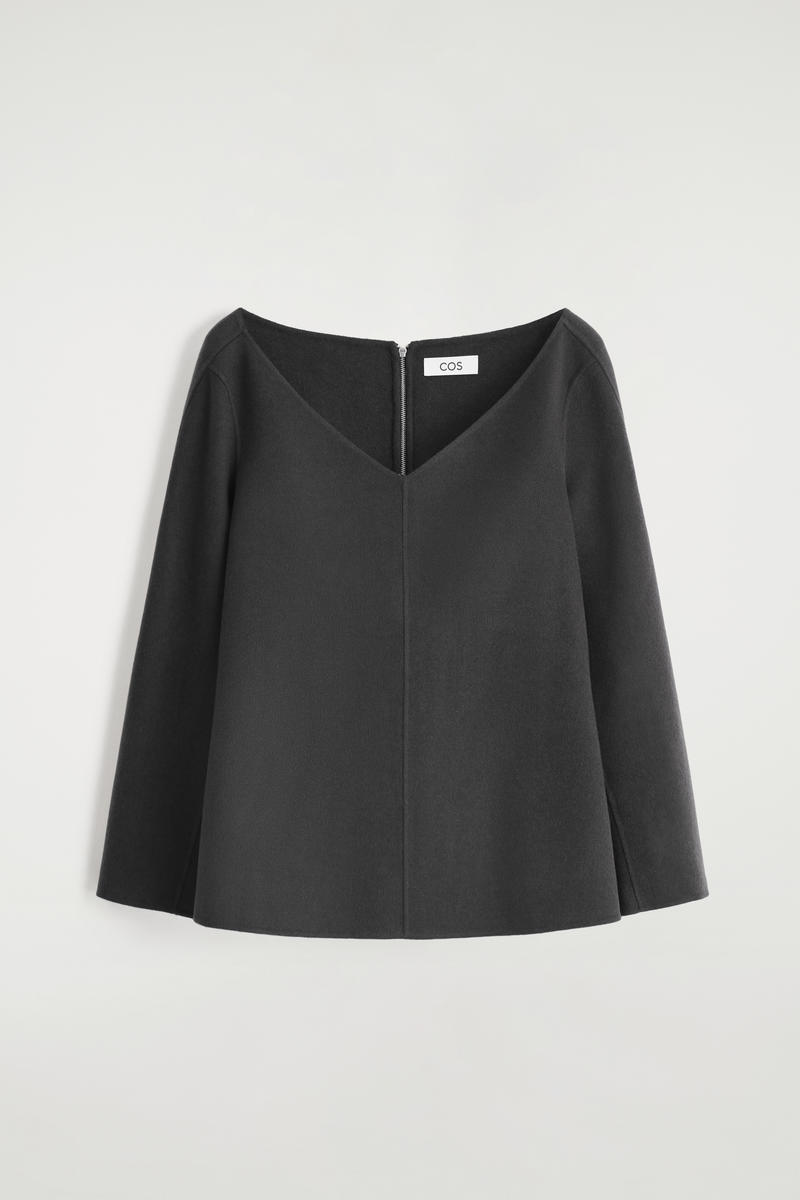 Cos Double-faced Wool V-neck Top In Gray