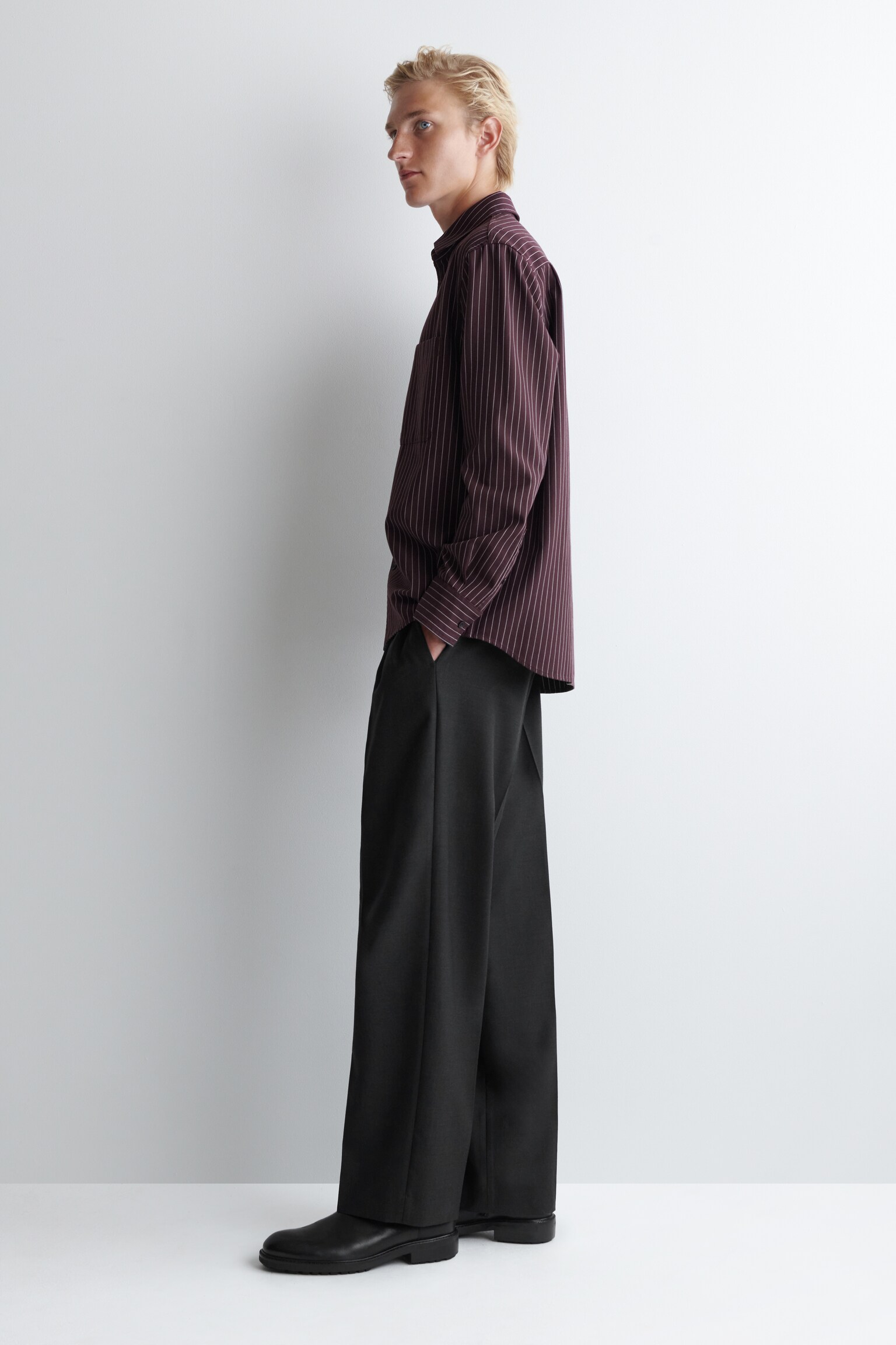 CAMICIA IN TWILL DALLA VESTIBILITÀ RILASSATA - BORDEAUX / GESSATO/TALPA / RIGHE/BLU NAVY/BLU NAVY - 5