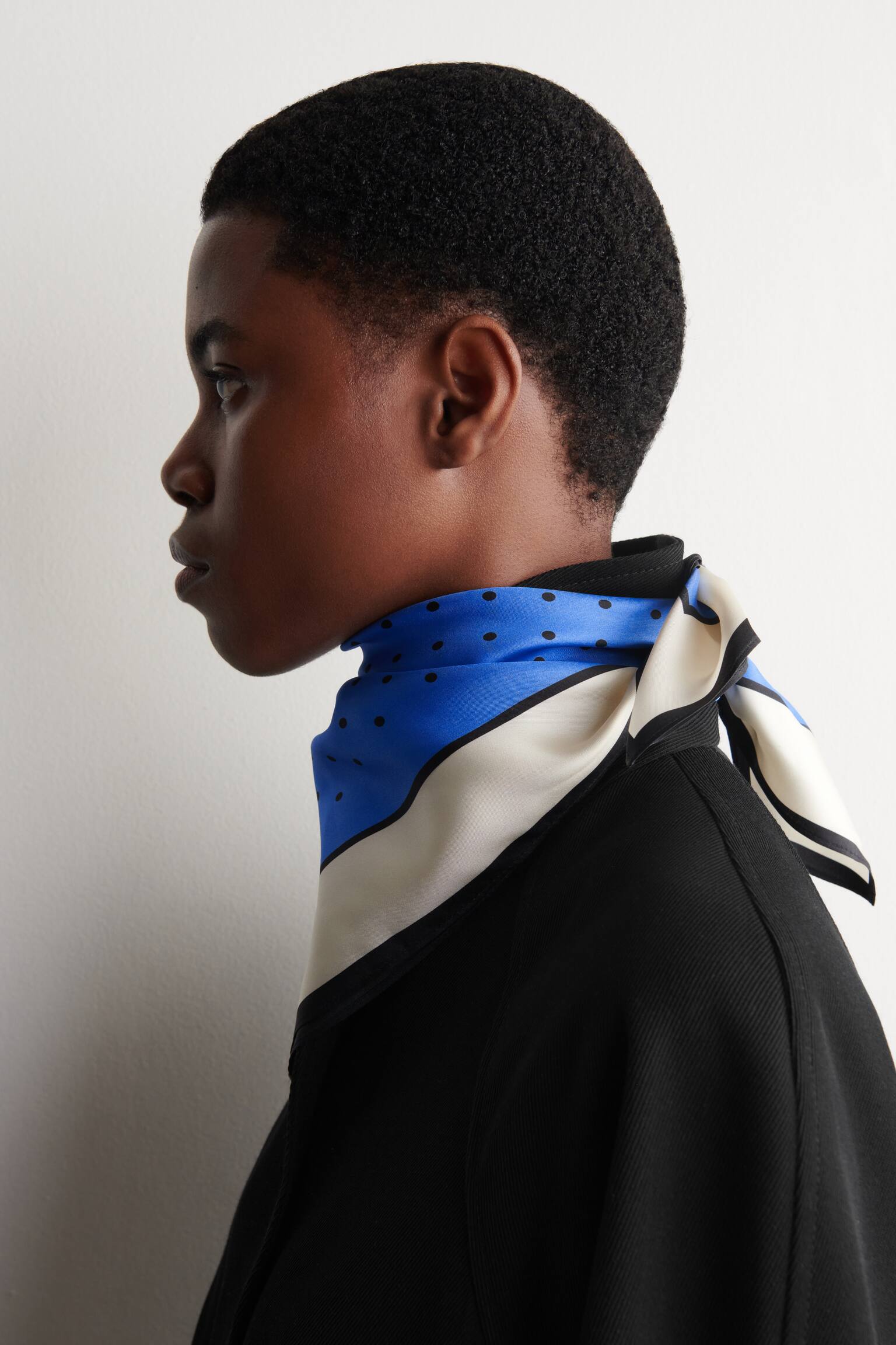 צעיף משי מנוקד - BLUE / CREAM / POLKA DOT - 5