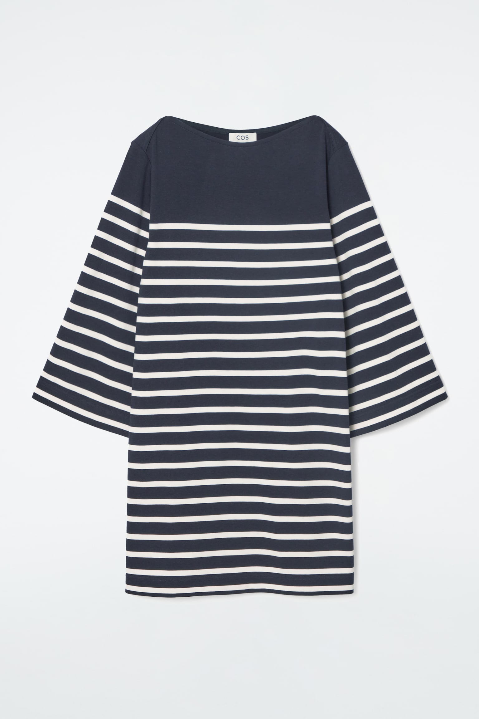 BOAT-NECK MINI T-SHIRT DRESS - NAVY / STRIPED/BLACK