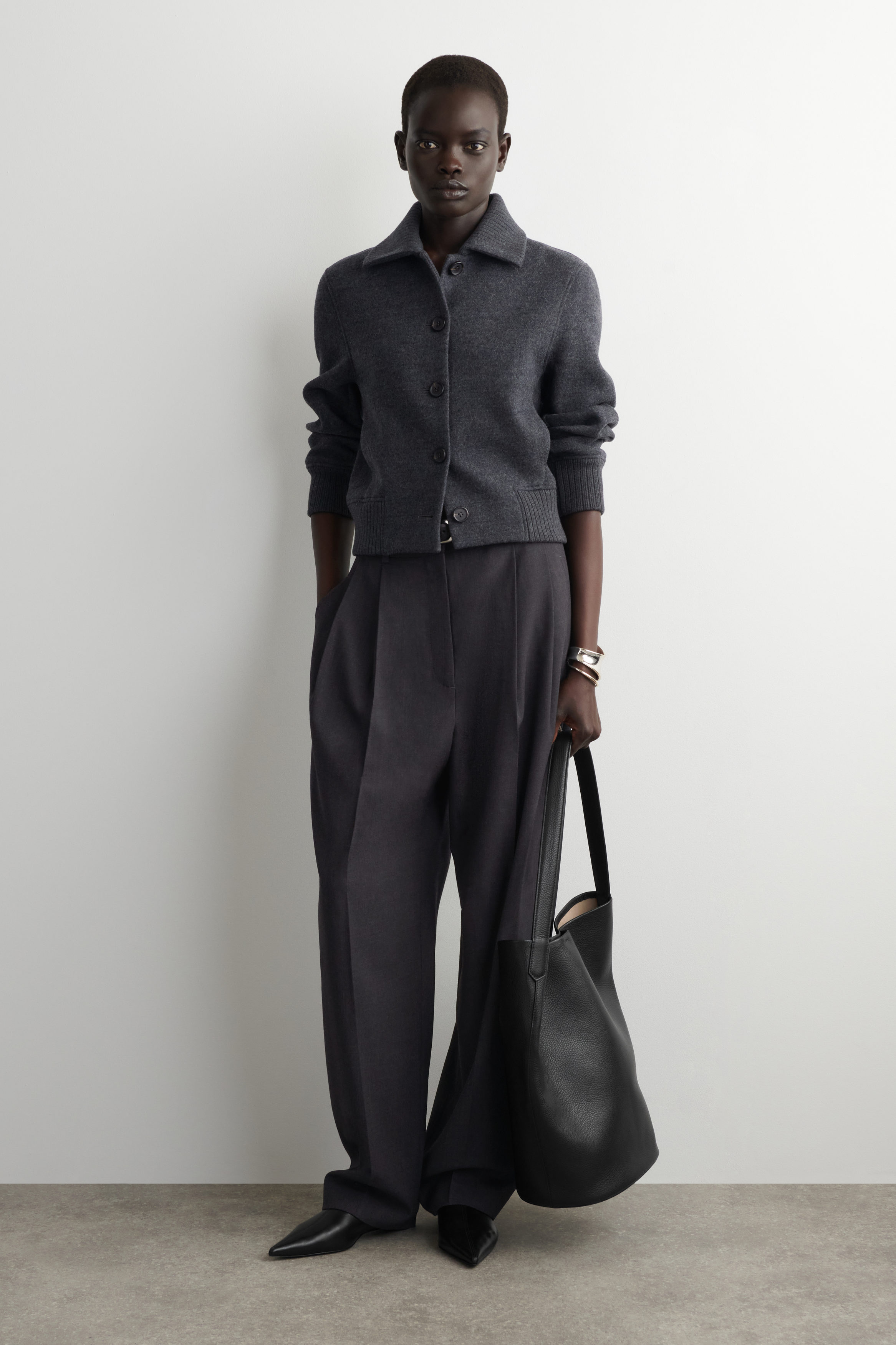 RIBBED-COLLAR BOILED MERINO WOOL JACKET - DARK GRAY | COS