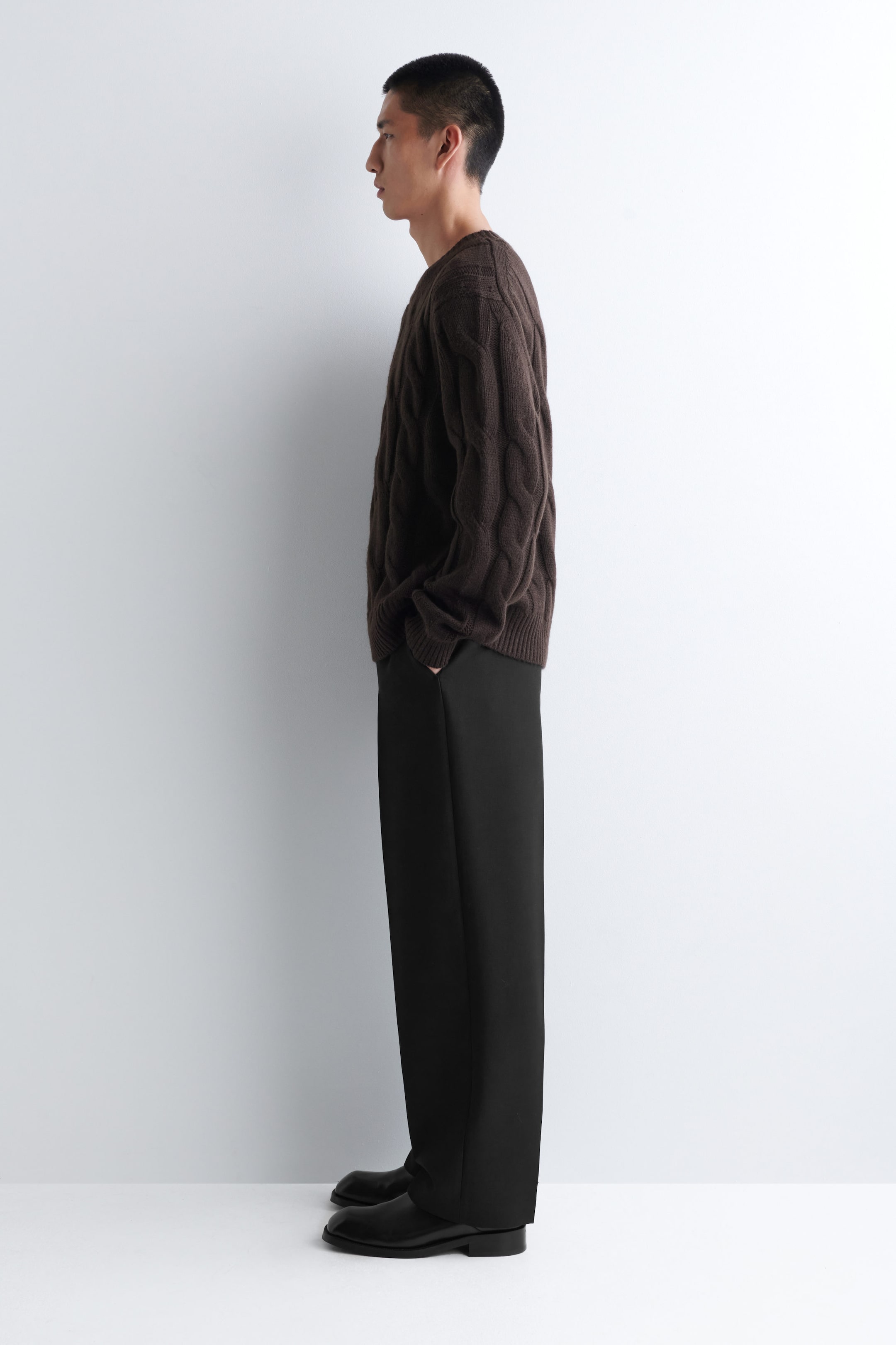 CABLE-KNIT WOOL CREW-NECK SWEATER