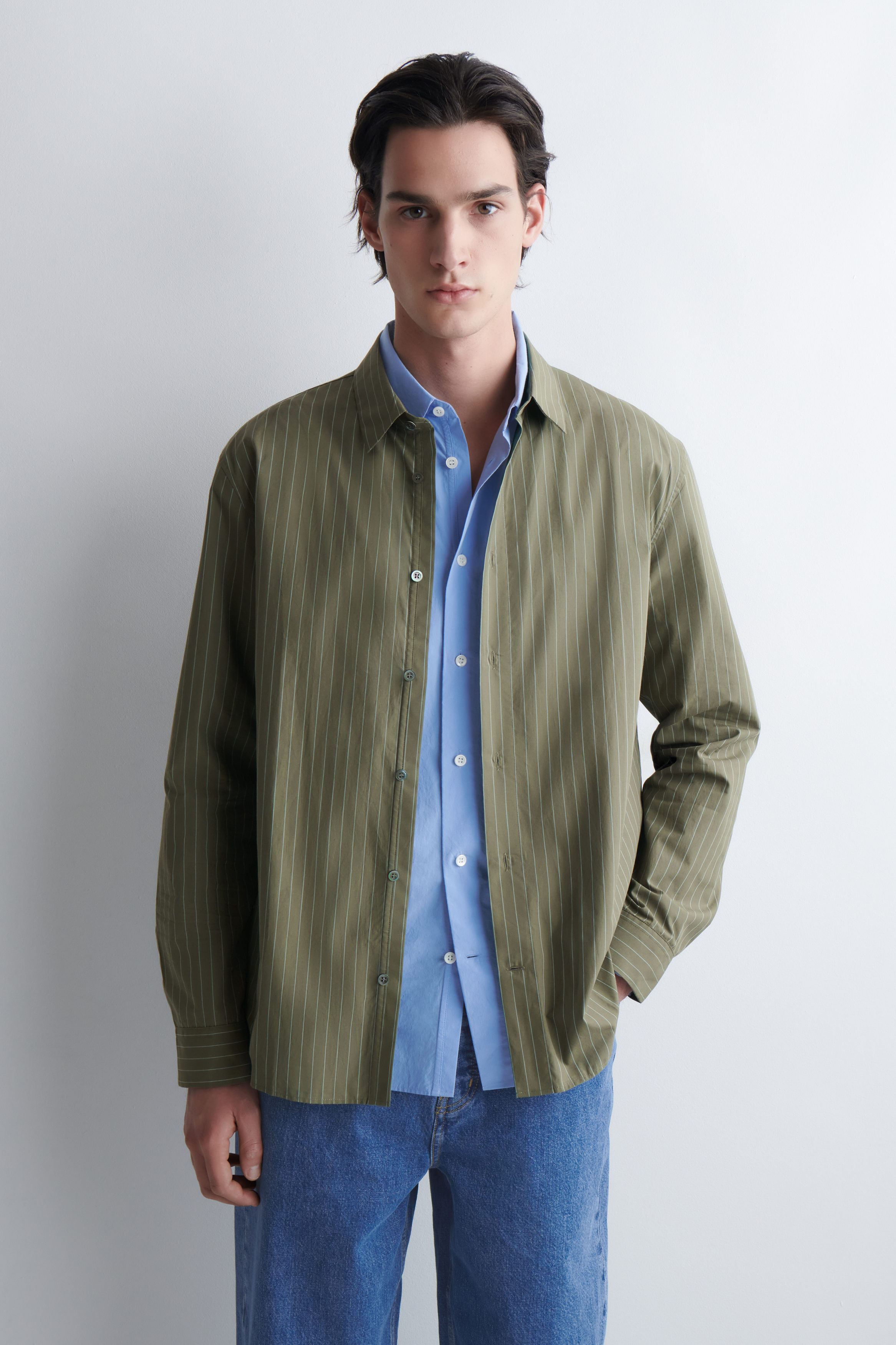 RELAXED PIMA COTTON POPLIN SHIRT - KHAKI / STRIPED | COS US