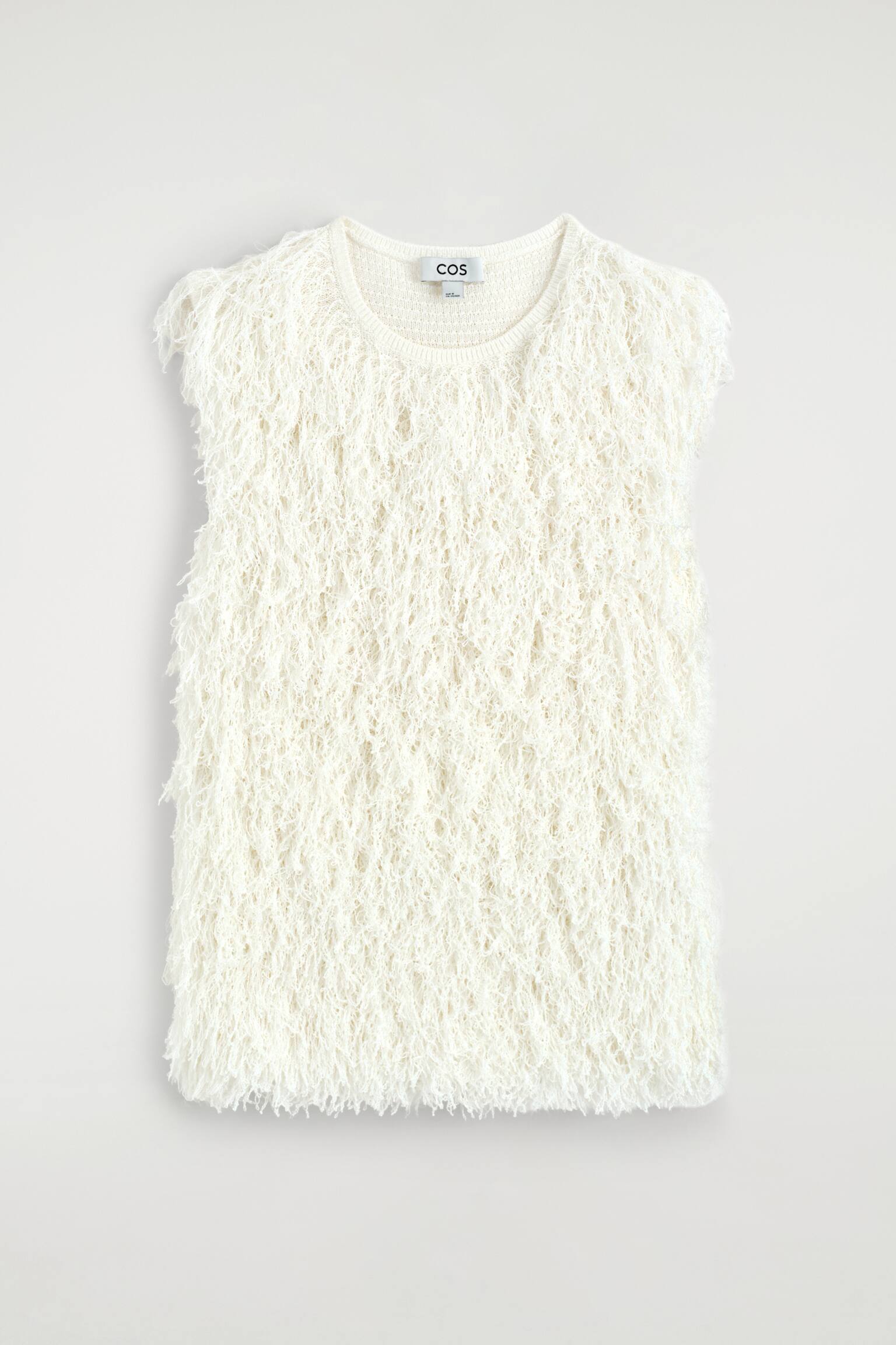 FRINGED KNITTED TOP - לבן - 1
