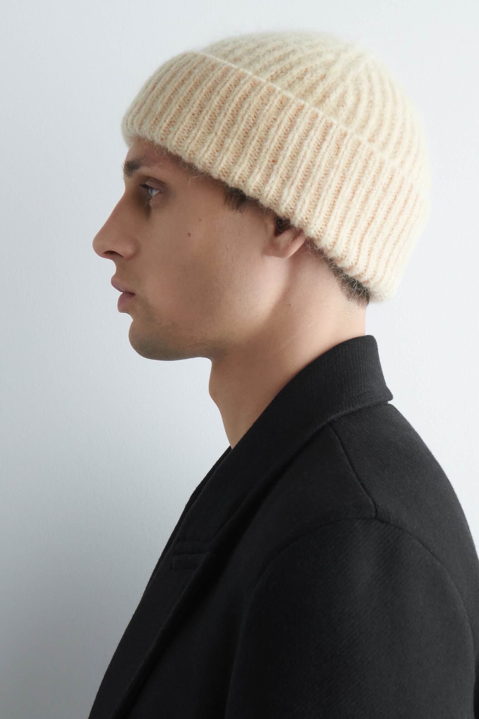 GORRO DE MEZCLA DE LANA CEPILLADA - CRUDO/AZUL MARINO - 4