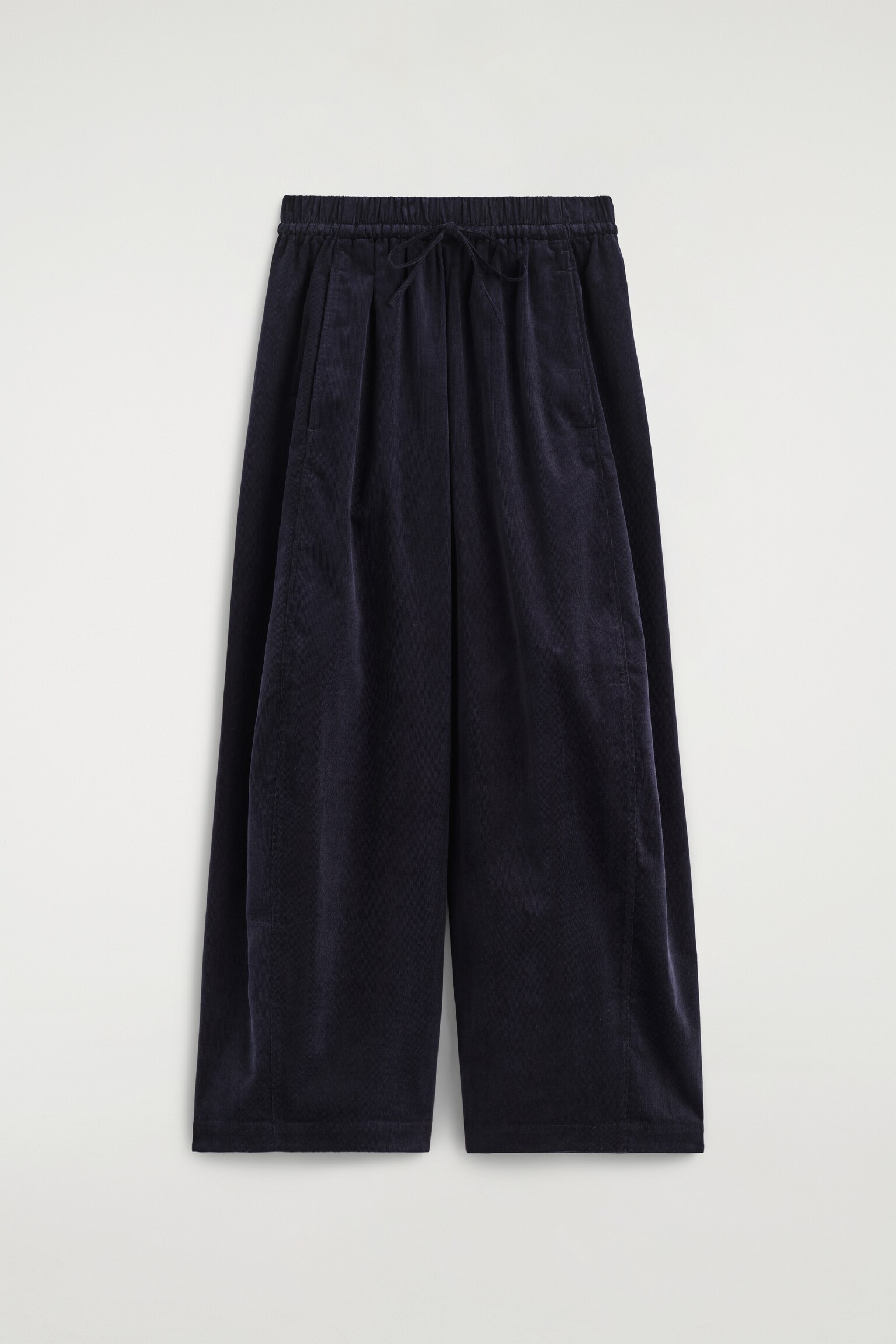 ELASTICATED CORDUROY BARREL-LEG TROUSERS - NAVY - 2