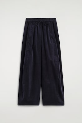 ELASTICATED CORDUROY BARREL-LEG TROUSERS — NAVY 7