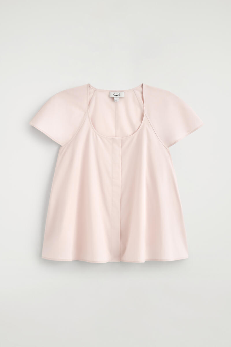 Fluted-Sleeve Cotton Blouse in Pink