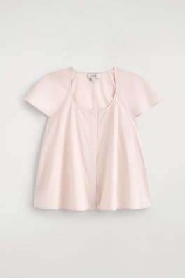 FLUTED-SLEEVE COTTON BLOUSE — PINK 7