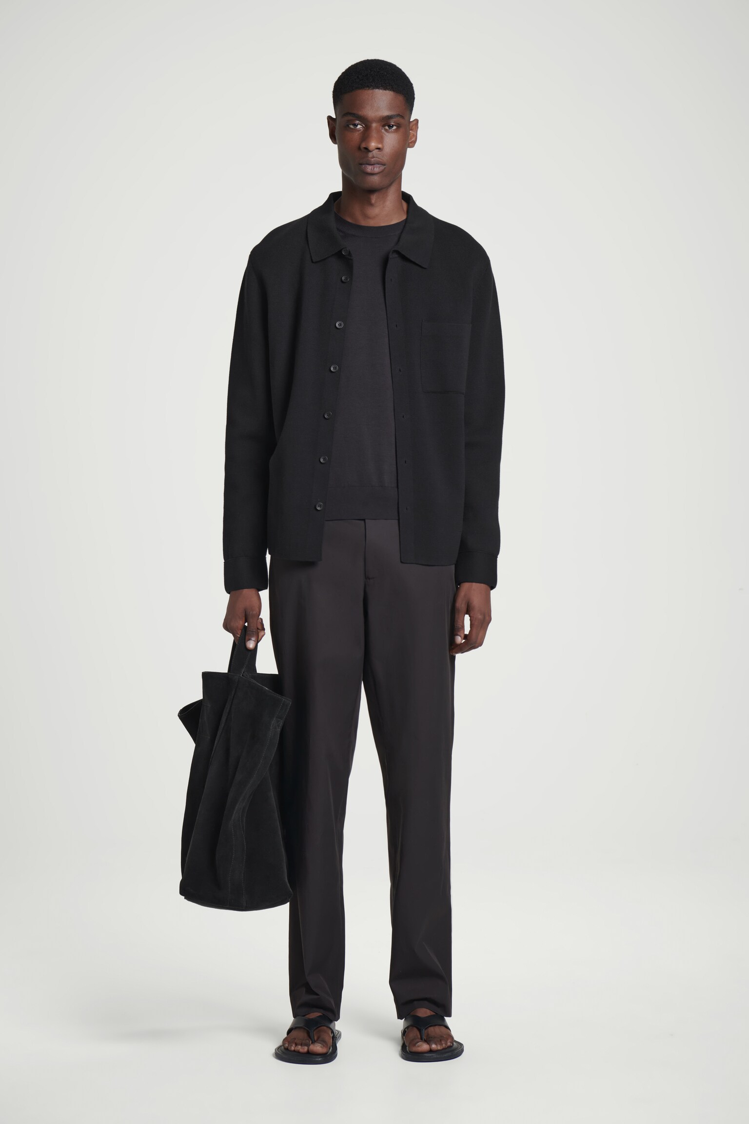 COTTON STRAIGHT-LEG TROUSERS - DARK BROWN/MOLE