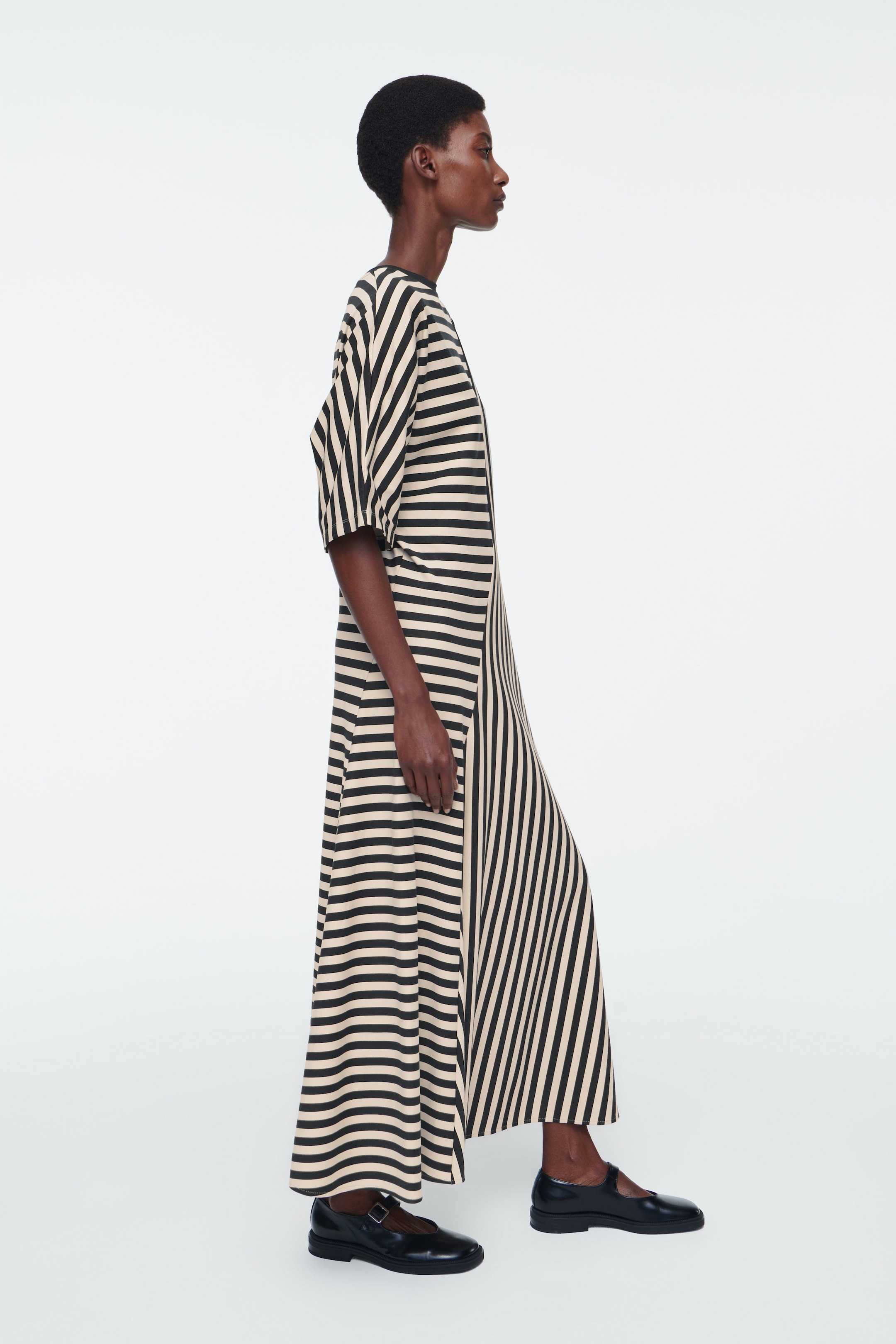 STRIPED JERSEY MIDI DRESS