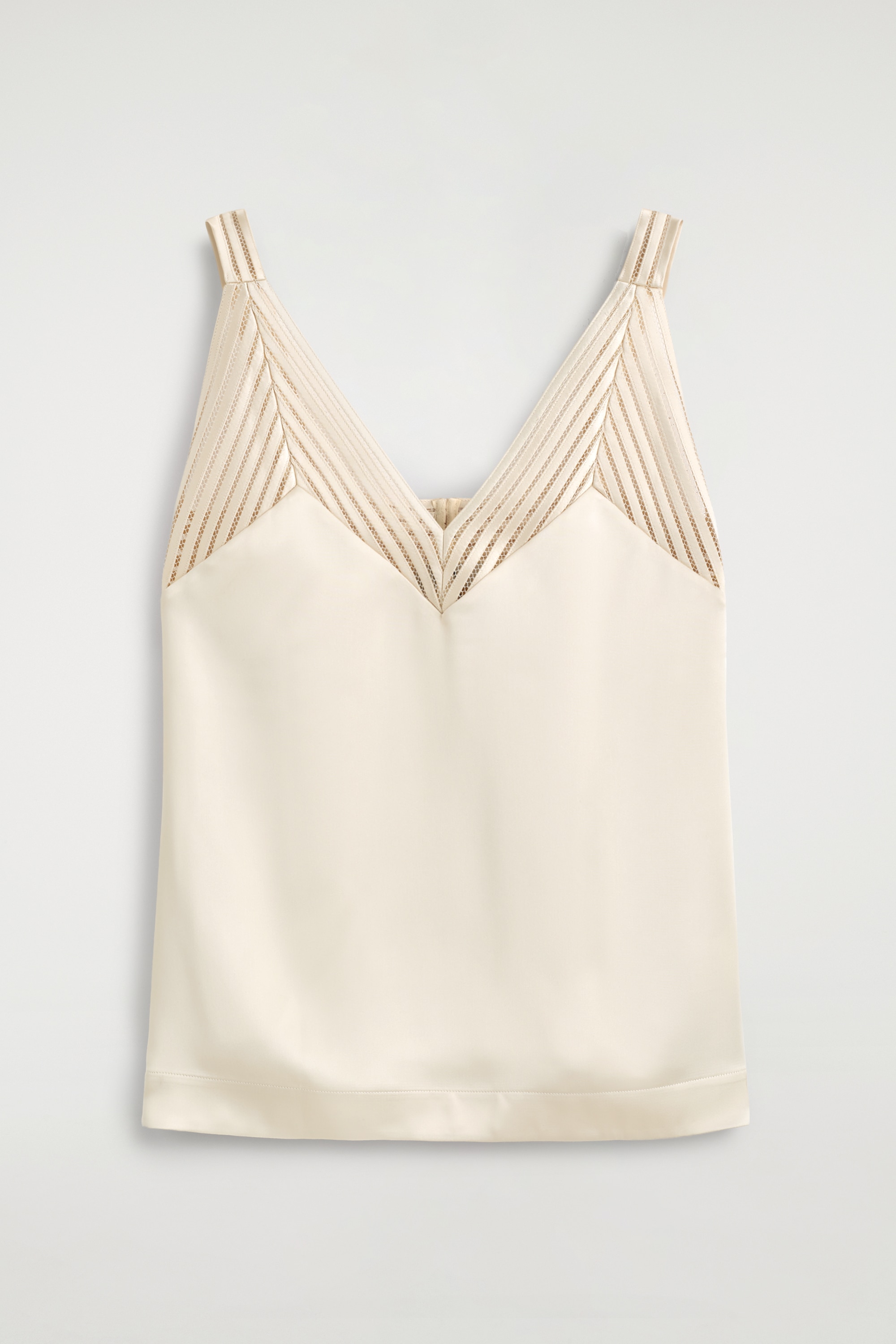 TRÄGERTOP AUS SATIN MIT LOCHMUSTER - ECRU/NAVYBLAU