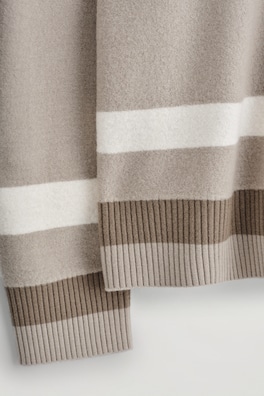 STRIPED BOILED-WOOL V-NECK JUMPER — BEIGE / STRIPED 2