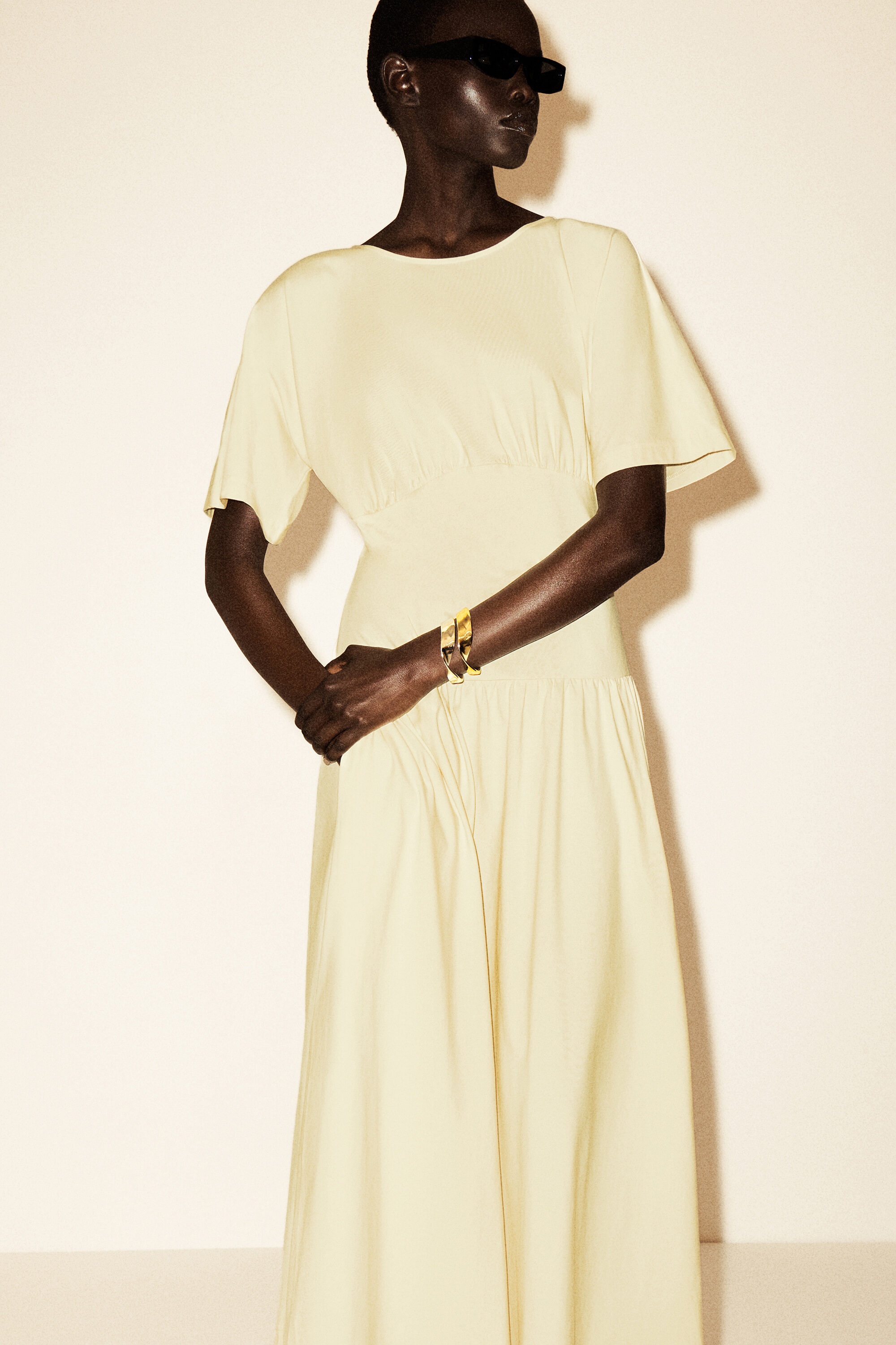 cos yellow maxi dress COS Women's Waisted Cotton Midi Dress in Yellow
