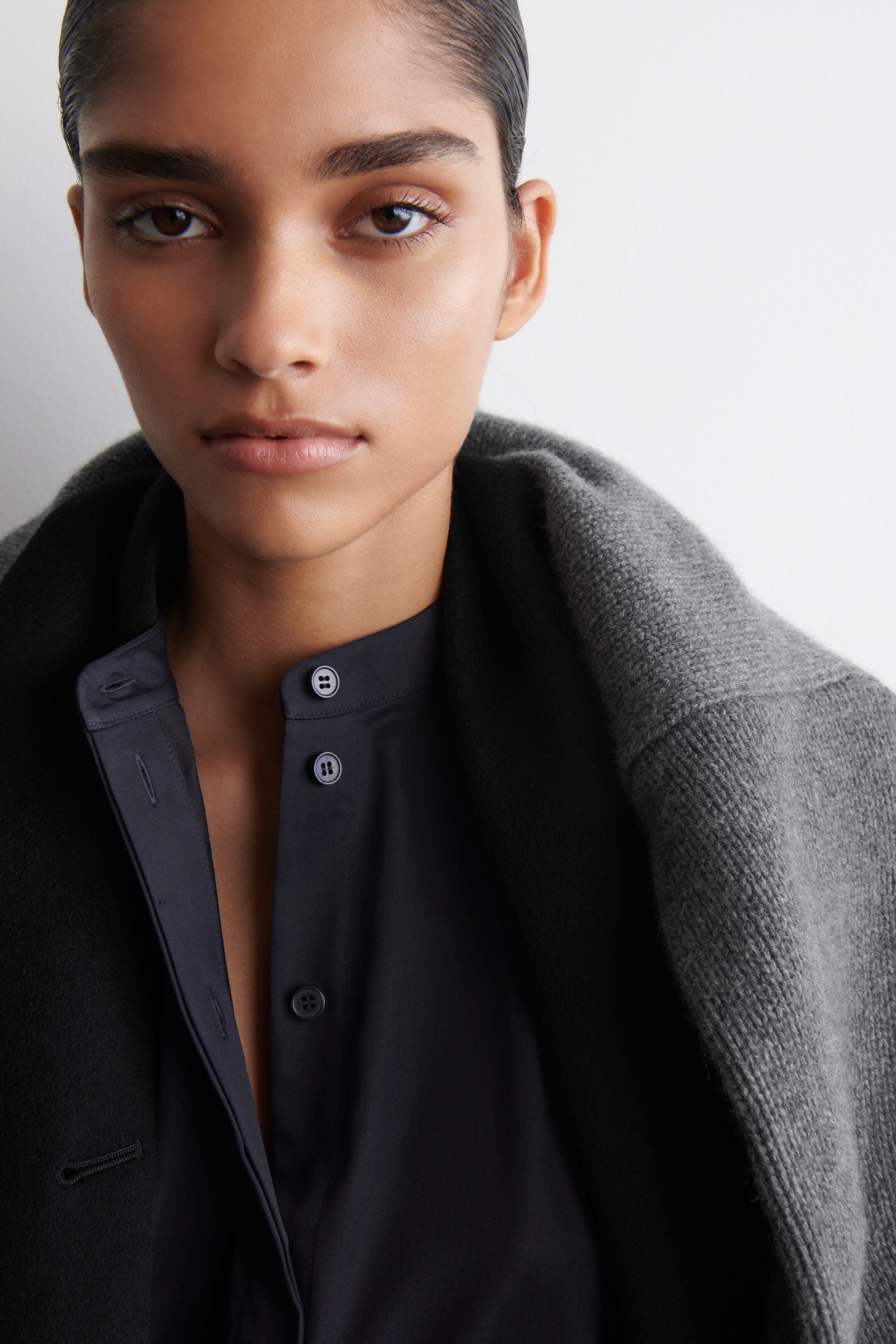 Agrandir l'image: CHEMISE SANS COL EN COTON - BLEU MARINE - FEMME | H&M CH 3