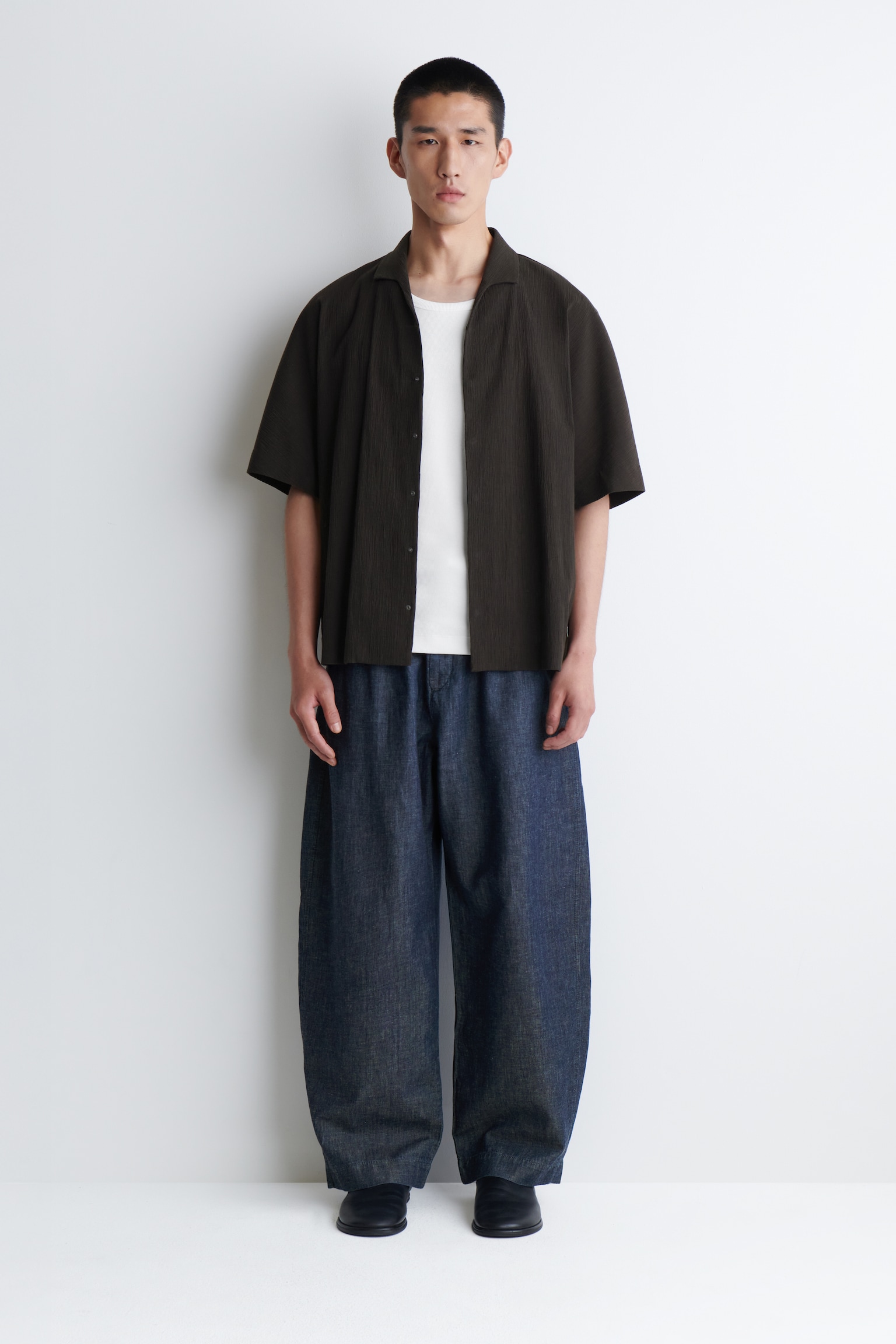 BARREL-LEG DENIM TROUSERS - GREY BLUE