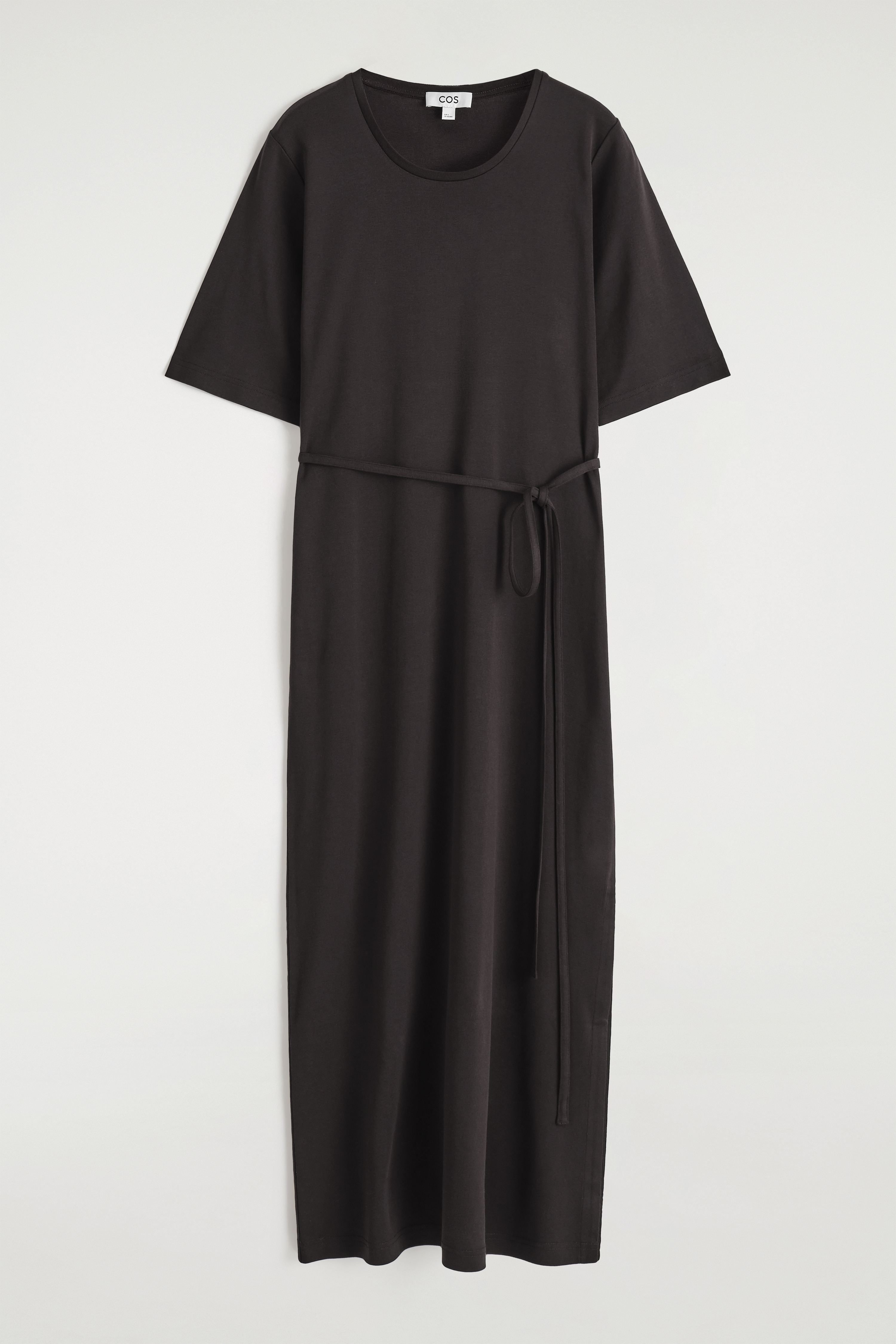 VESTIDO MIDI DE ALGODÓN CON CINTURÓN - MARRÓN OSCURO/AZUL MARINO