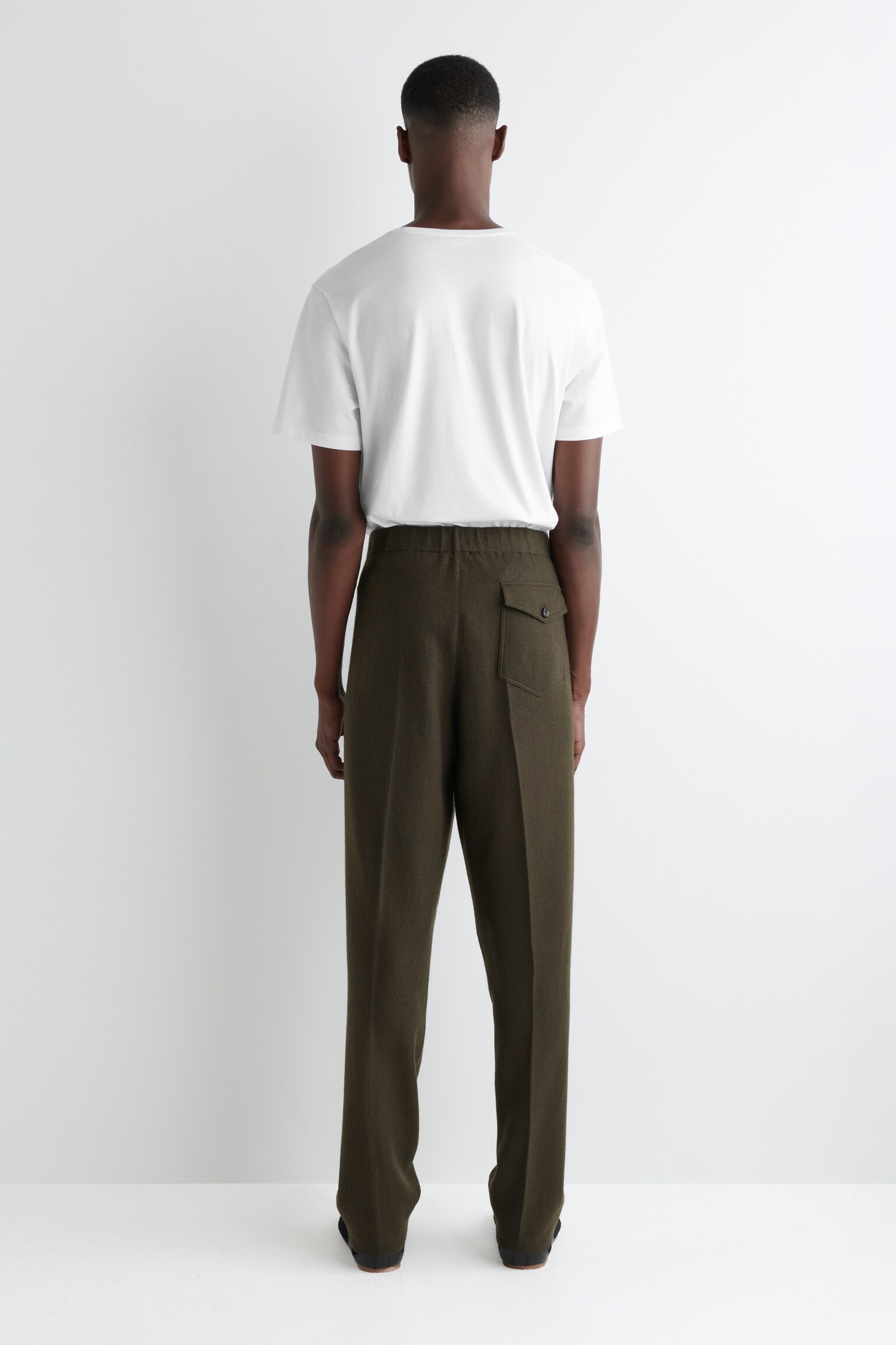 ELASTICATED BOILED-WOOL TROUSERS - DARK KHAKI/DARK BROWN/BLACK - 5