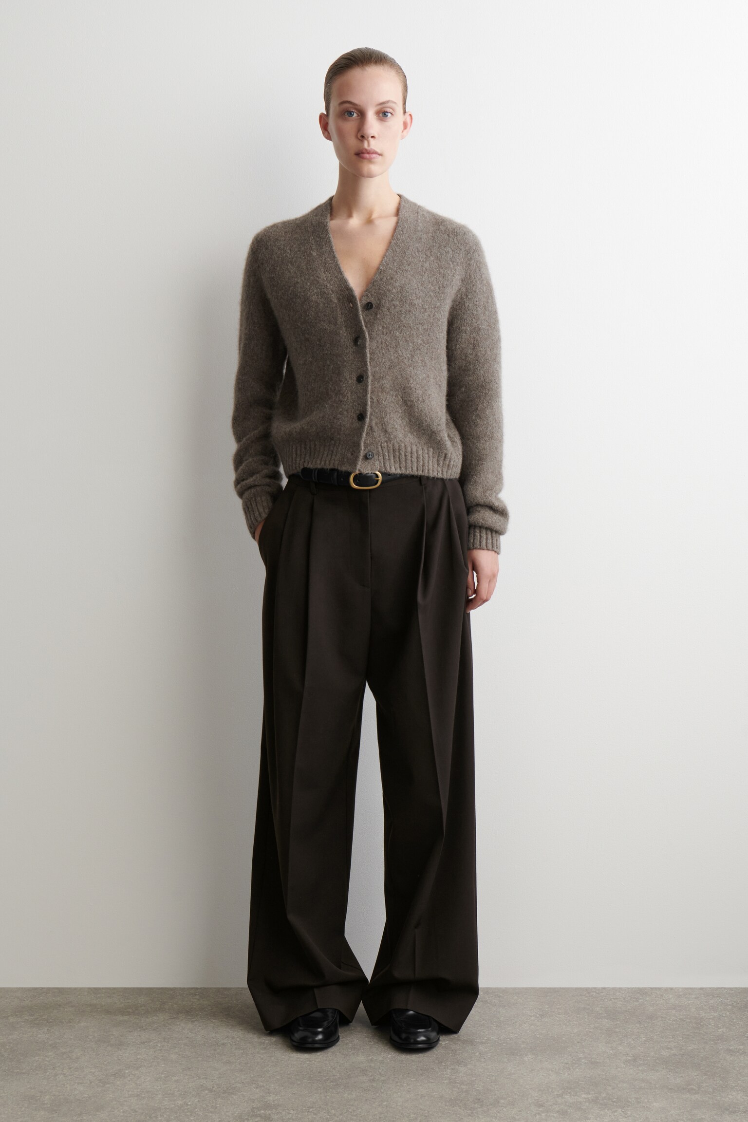 CROPPED ALPACA-BLEND CARDIGAN - TAUPE MÉLANGE - 3