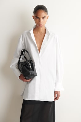 WING-COLLAR COTTON TUXEDO SHIRT — WHITE 1