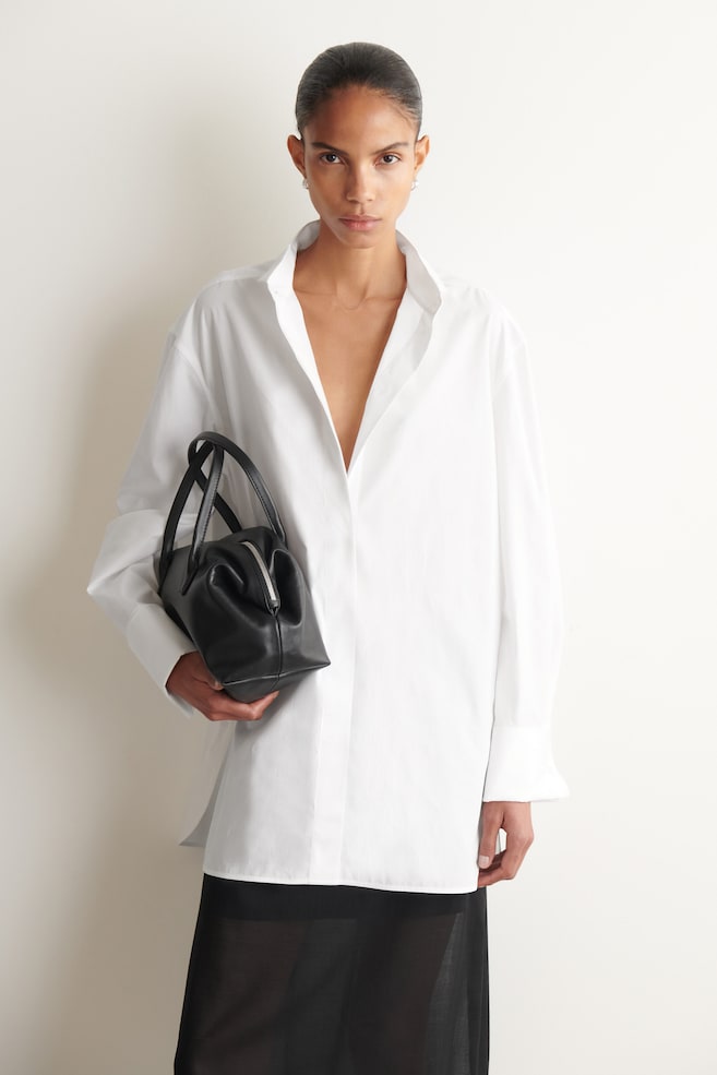 WING-COLLAR COTTON TUXEDO SHIRT — WHITE
